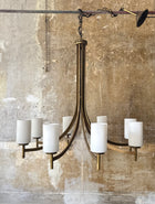 Brass & Opaline Glass 1960s Italian Chandelier