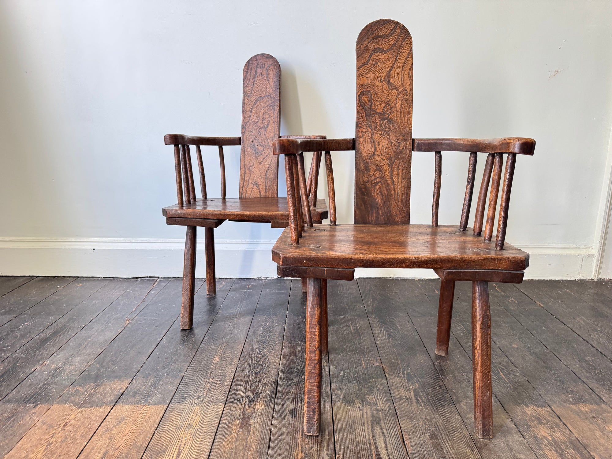 A Pair of Plank Back Country Chairs