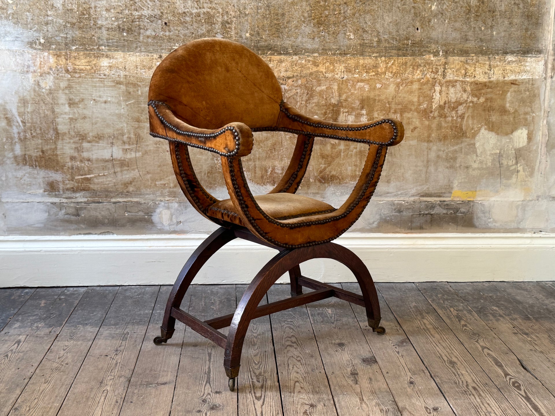 (*ヤ様 Vintage chair UK A 19th Century Velvet X Frame Side Chair | Drew Pritchard Ltd