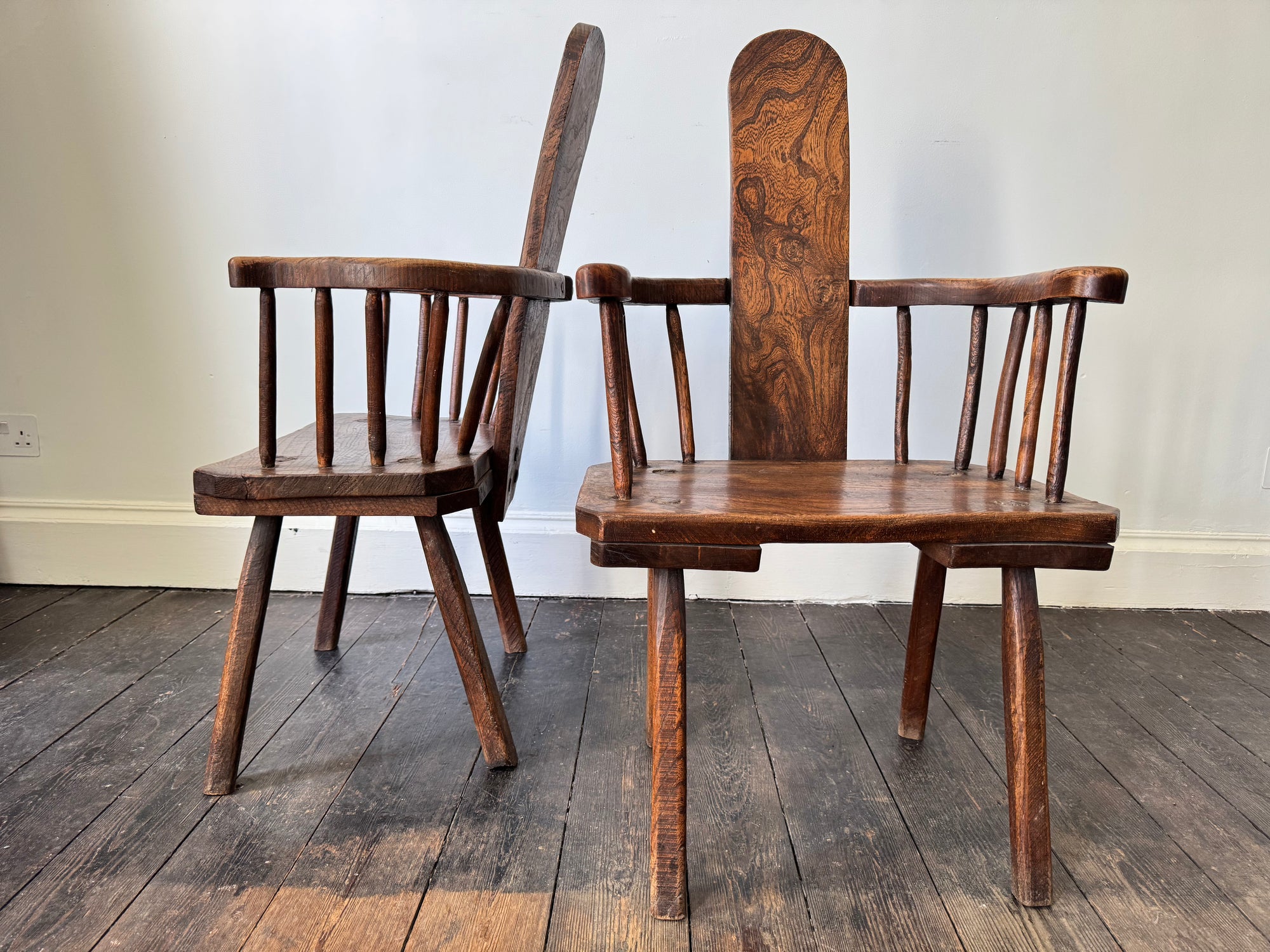 A Pair of Plank Back Country Chairs