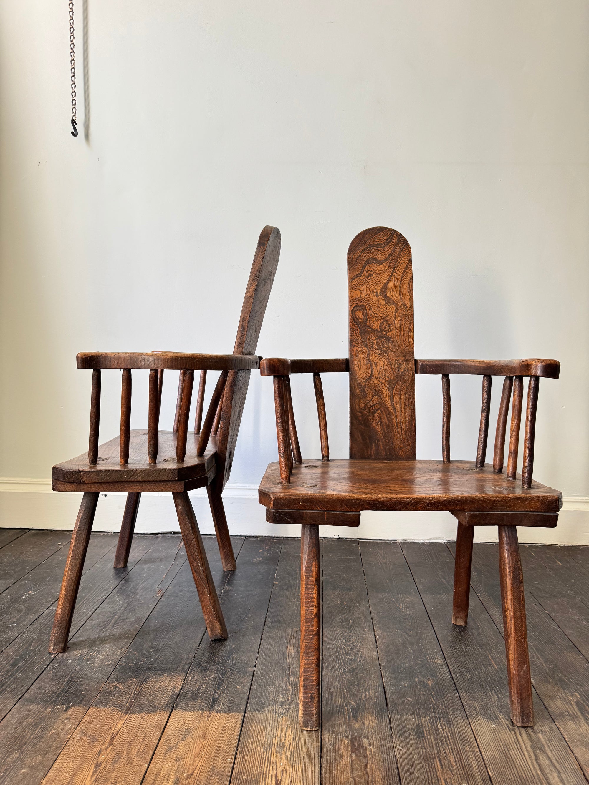 A Pair of Plank Back Country Chairs