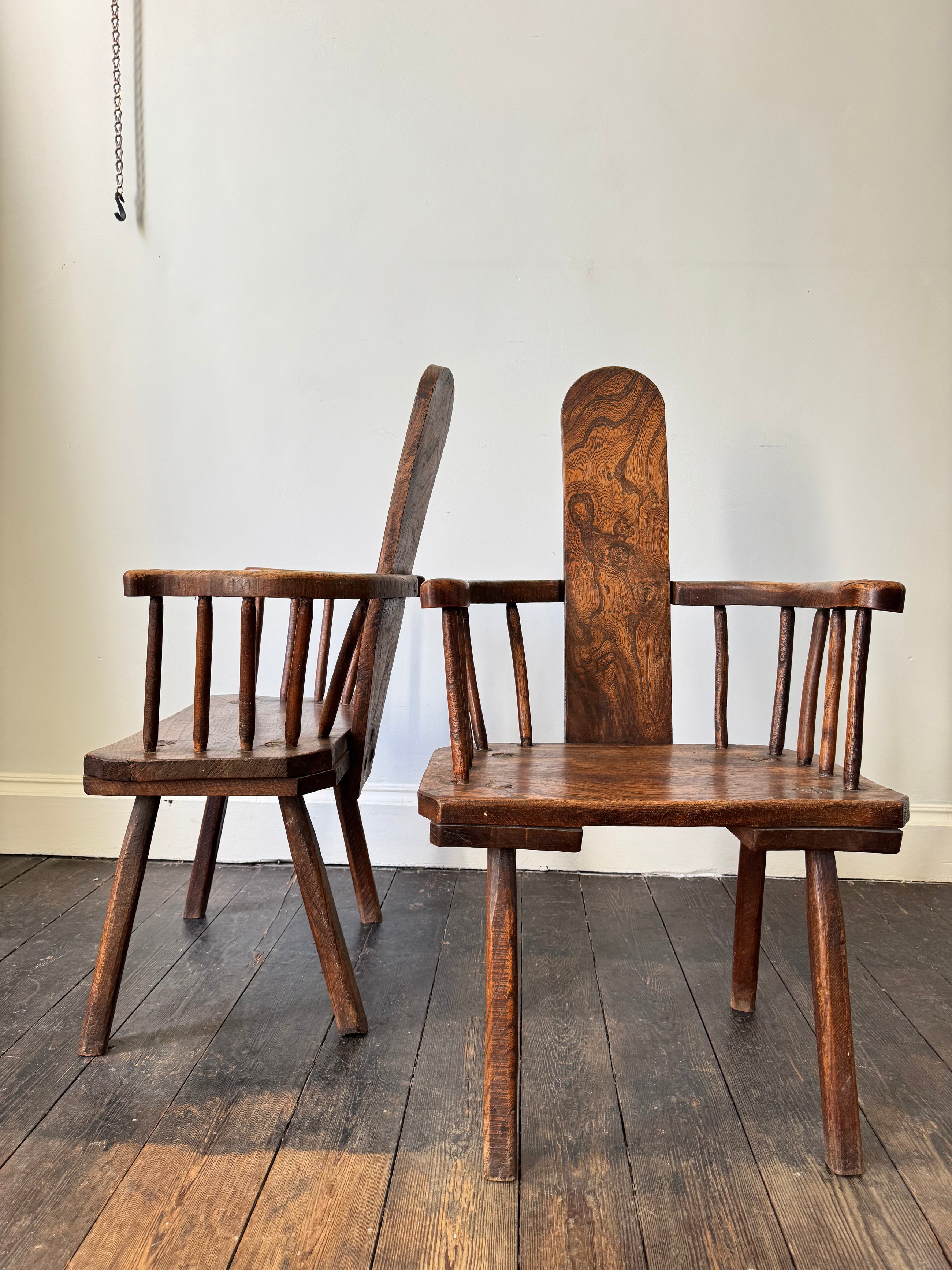 A Pair of Plank Back Country Chairs