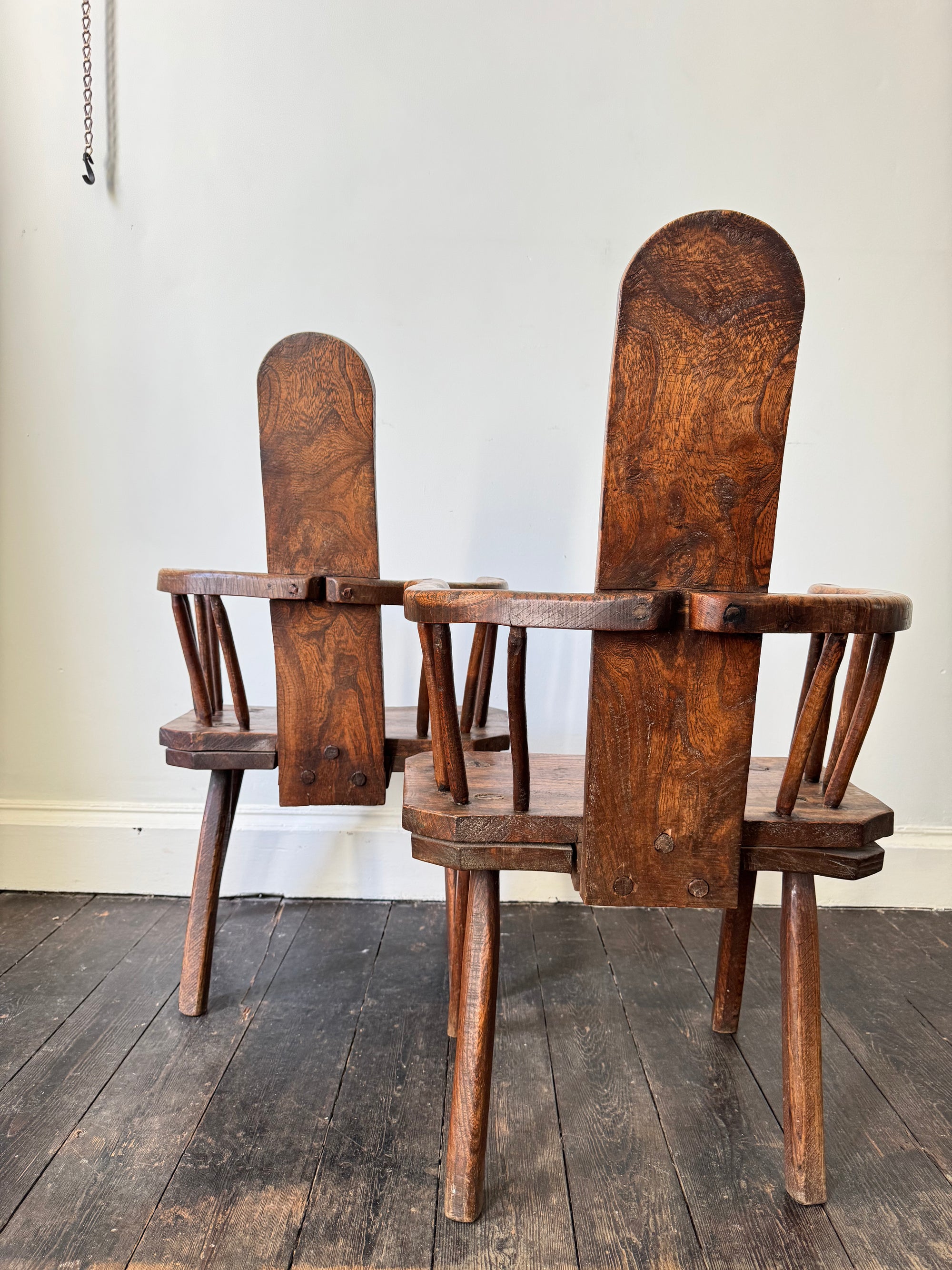 A Pair of Plank Back Country Chairs