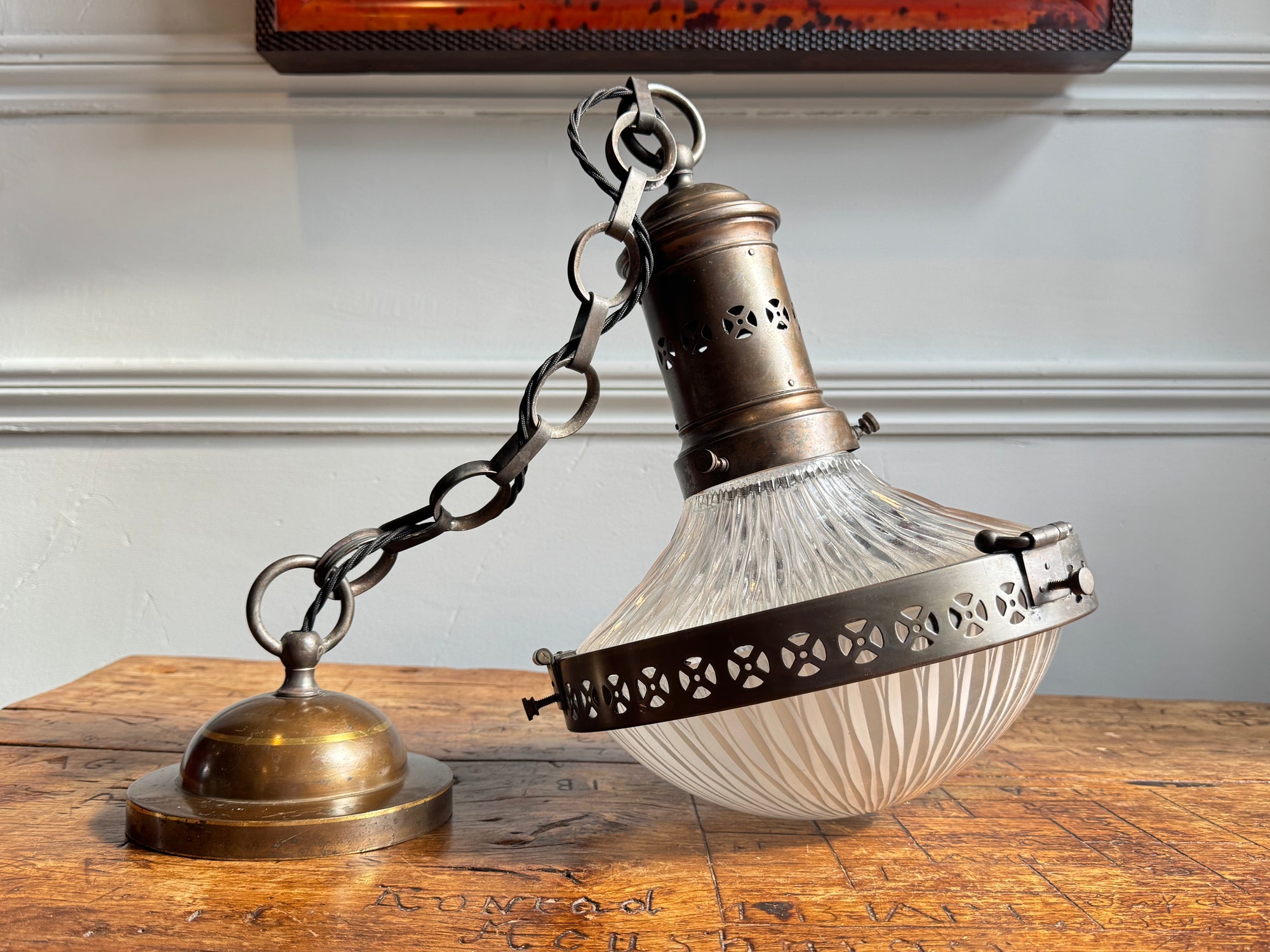 Belgian Holophane Pendant Light