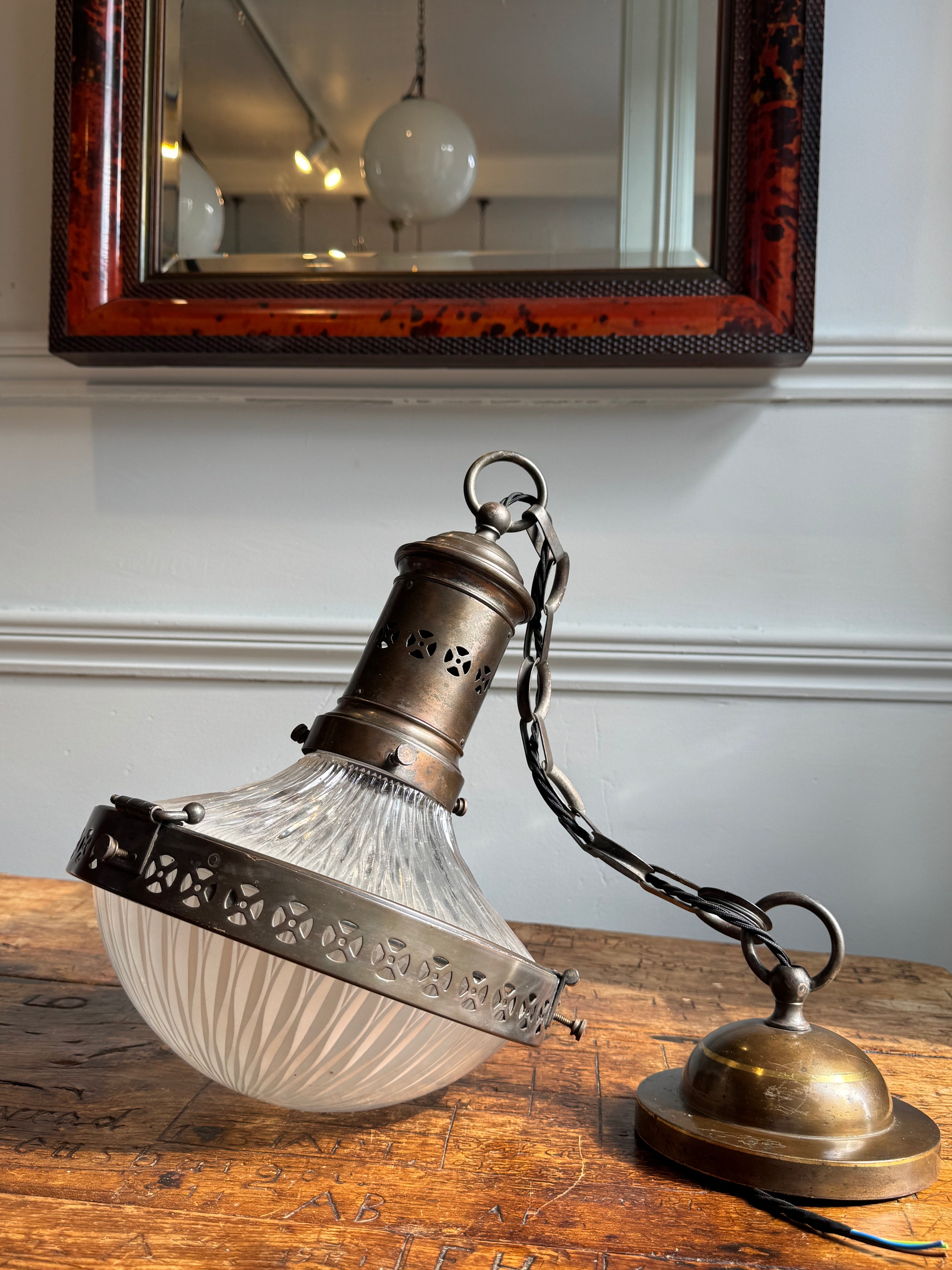 Belgian Holophane Pendant Light