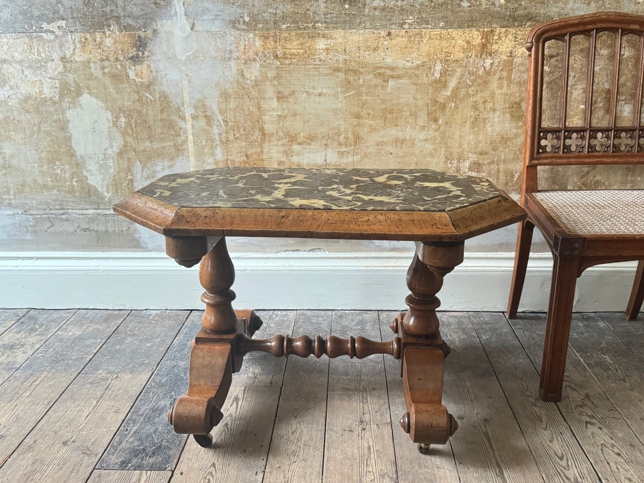 A 19th Century Burr Oak & Turtlestone Marble Table
