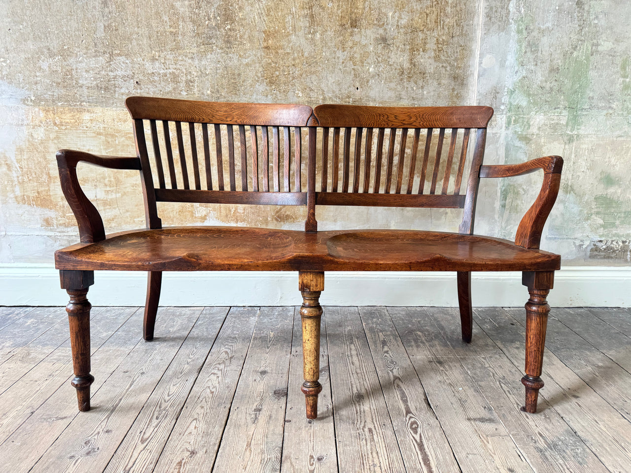 A 1920s Oak Two Seater Bench