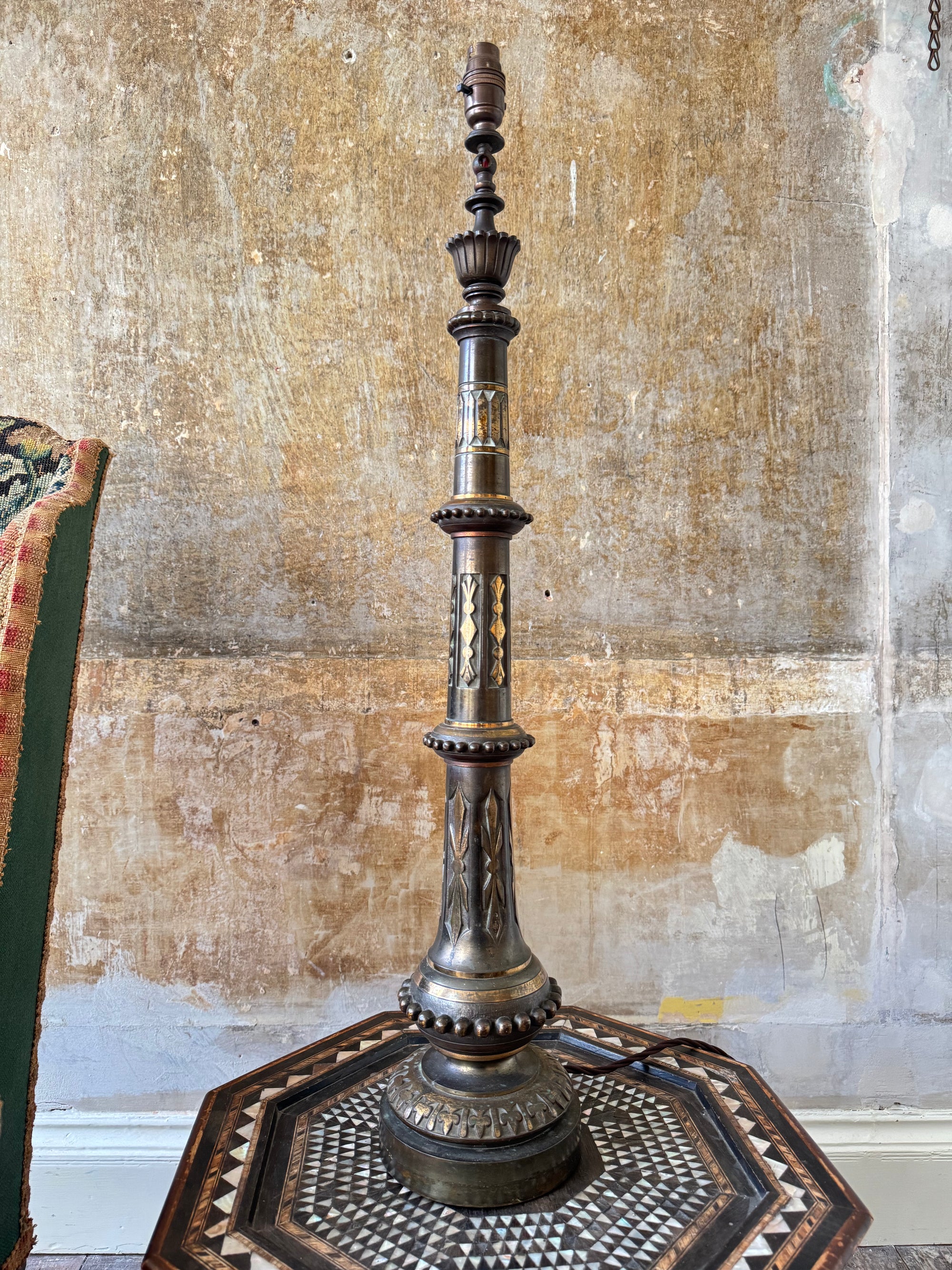 A 19th Century Bronzed and Gilt Column Lamp