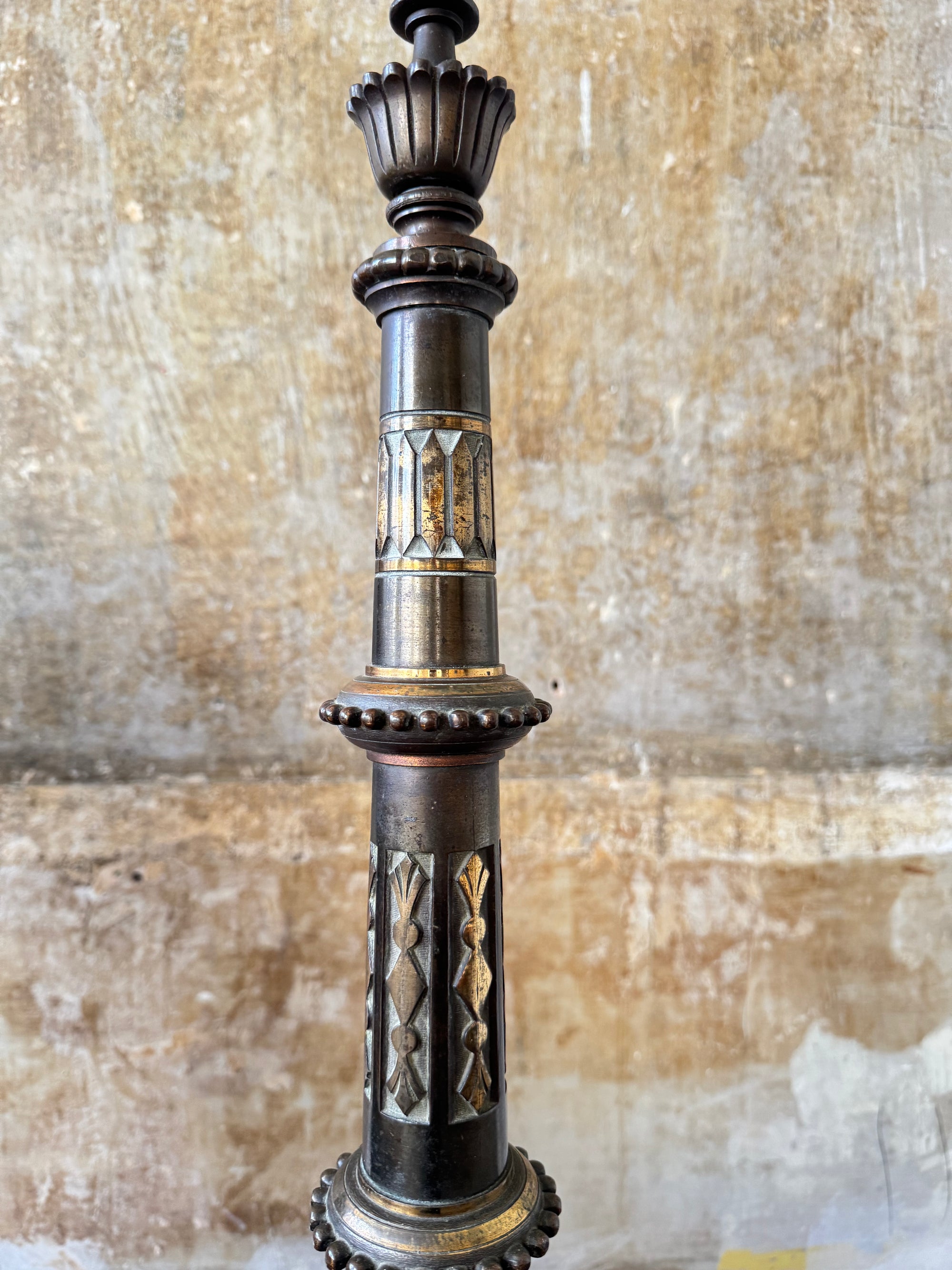 A 19th Century Bronzed and Gilt Column Lamp