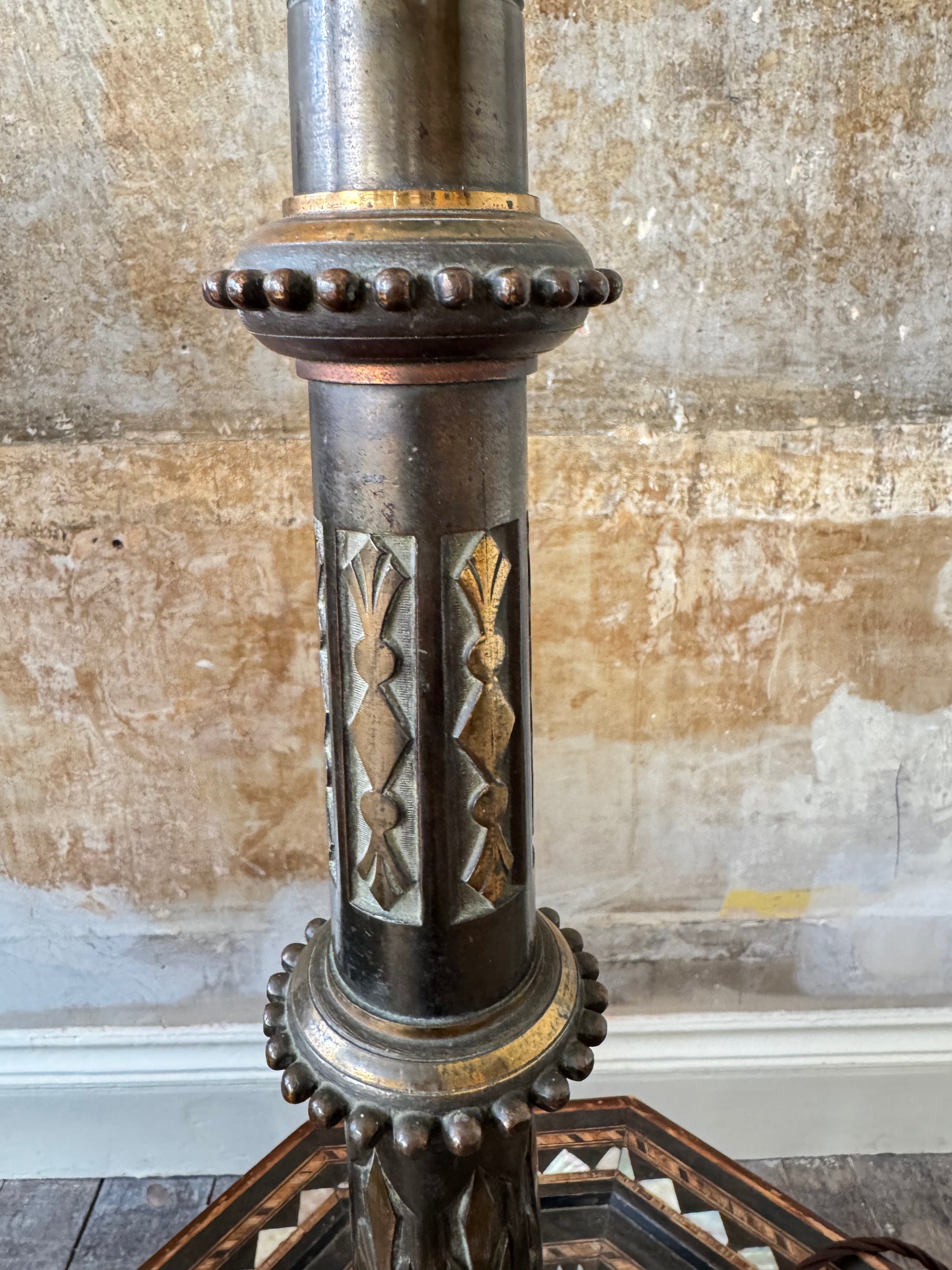 A 19th Century Bronzed and Gilt Column Lamp