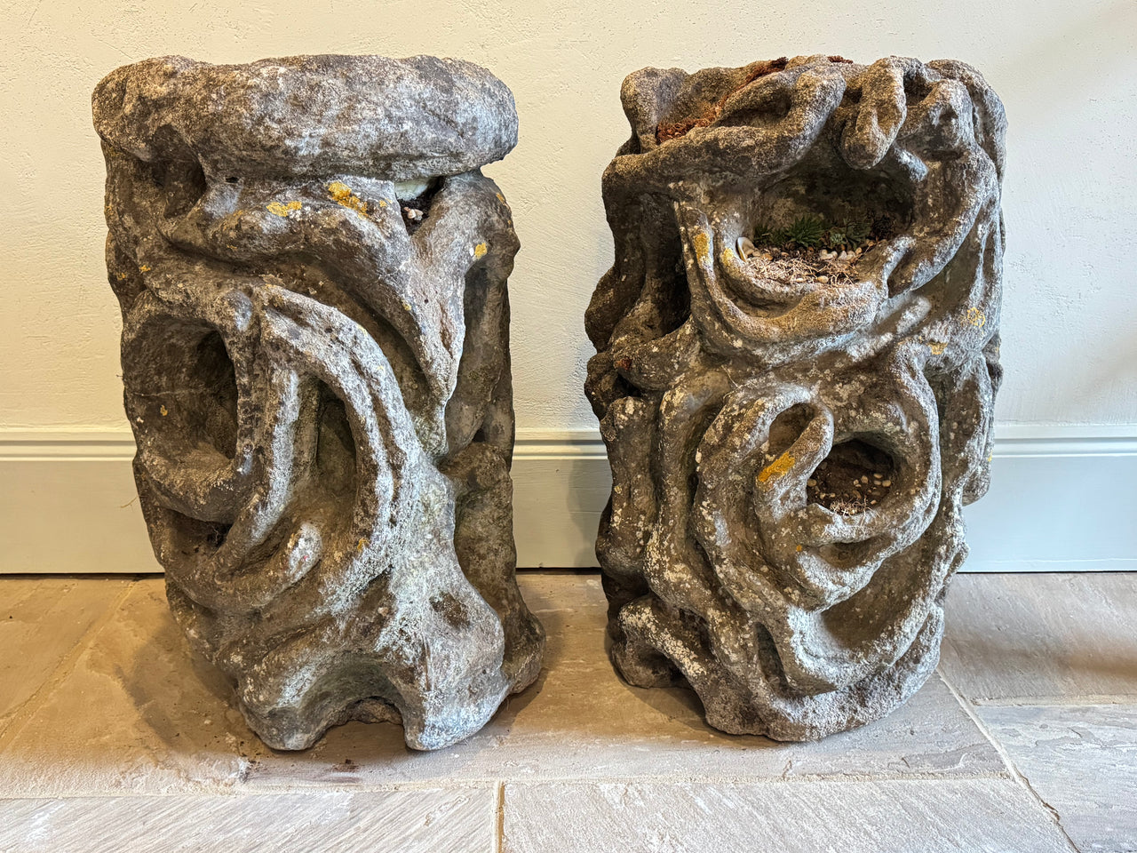 19th Century Carved Limestone Planters