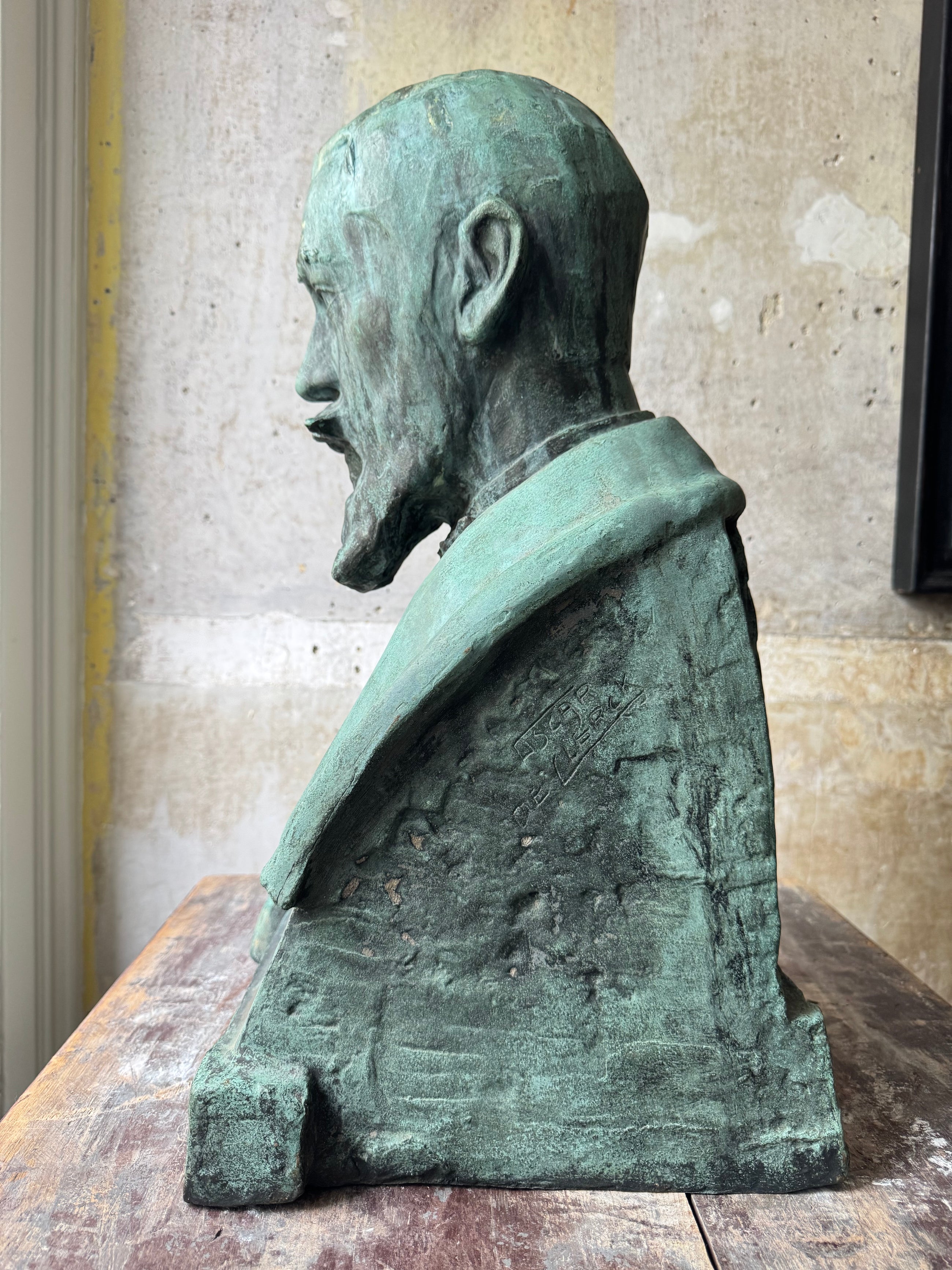 Oscar De Clerck Bronze Male Bust