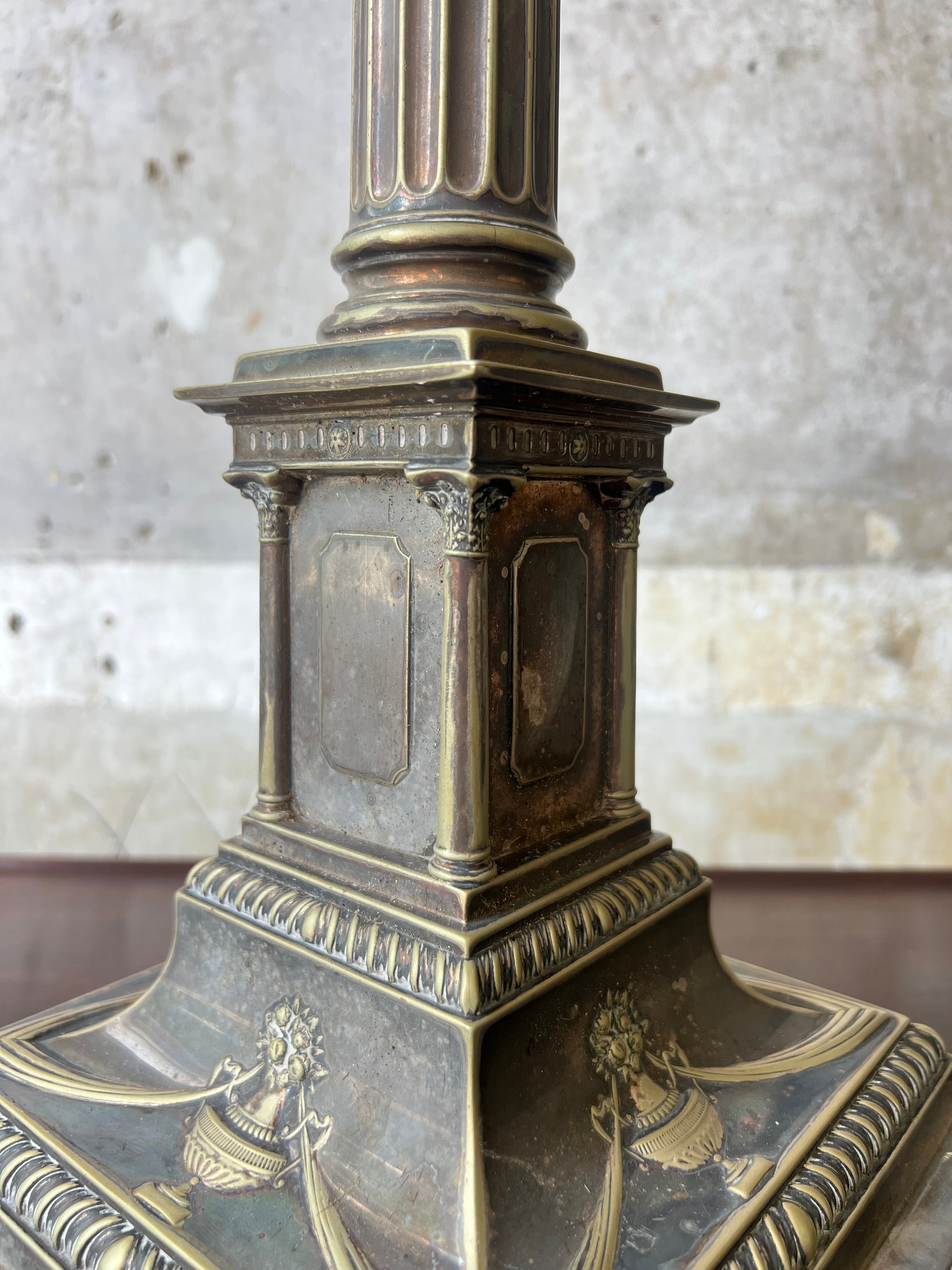 A Silver Plated Column Lamp