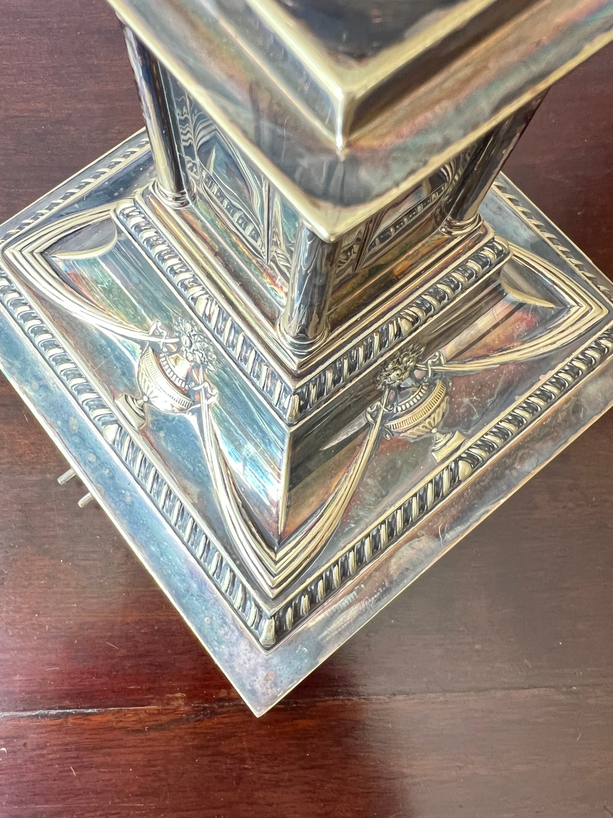 A Silver Plated Column Lamp