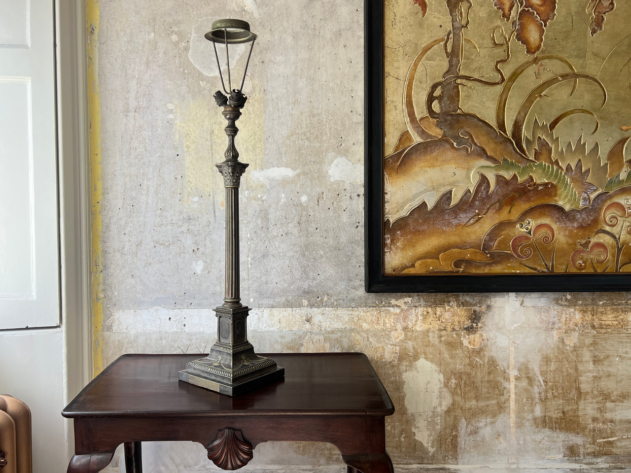 A Silver Plated Column Lamp