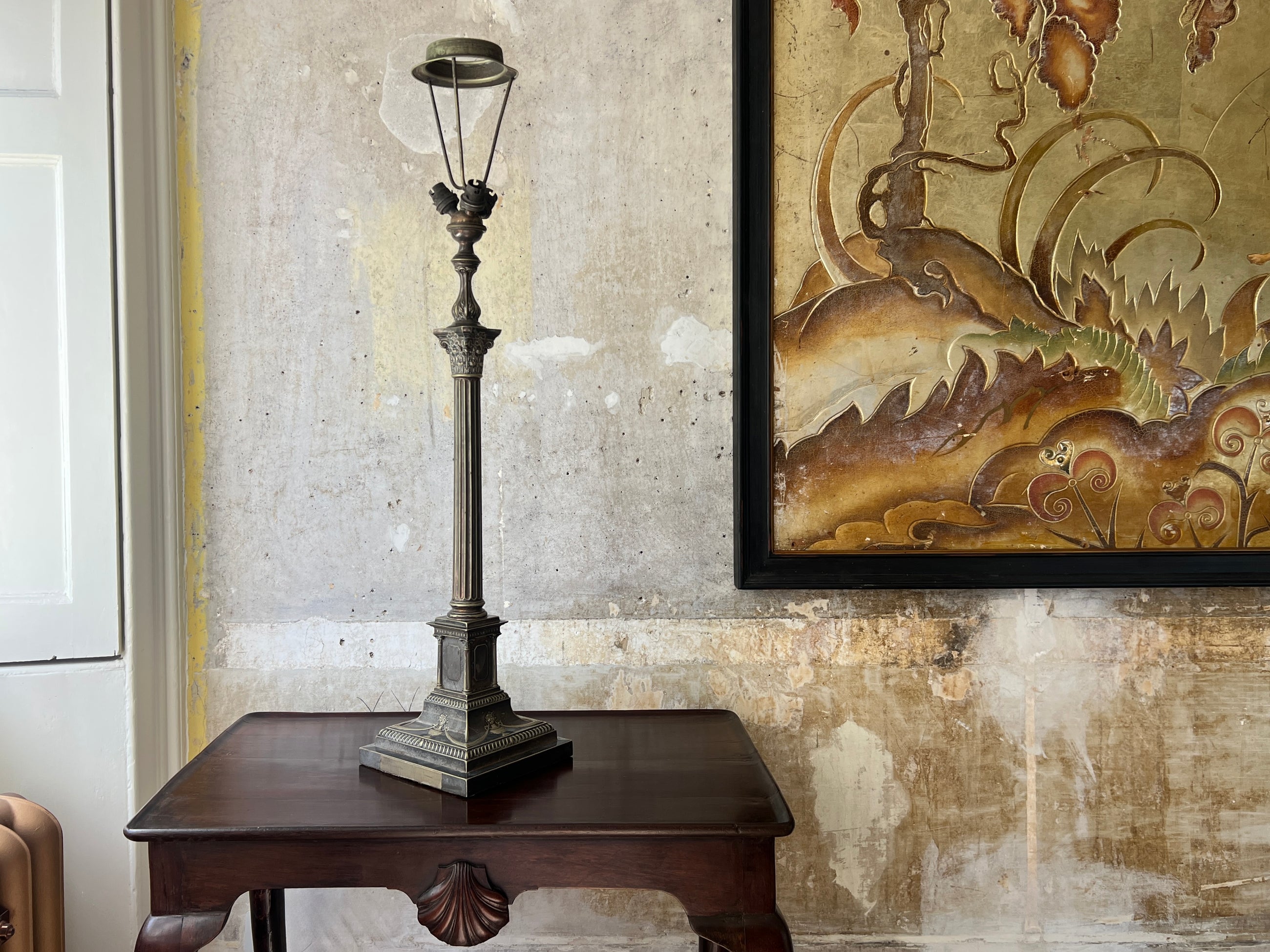 A Silver Plated Column Lamp