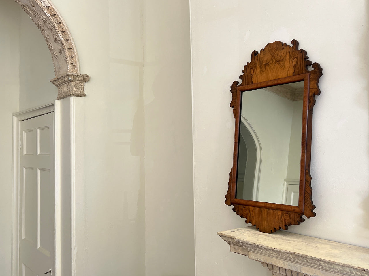 A Late 18th Century Walnut Fret Mirror