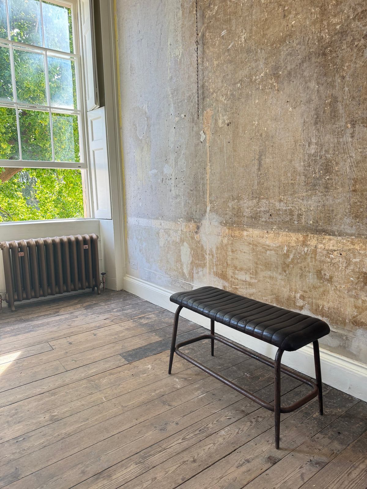 Leather and Steel Bench