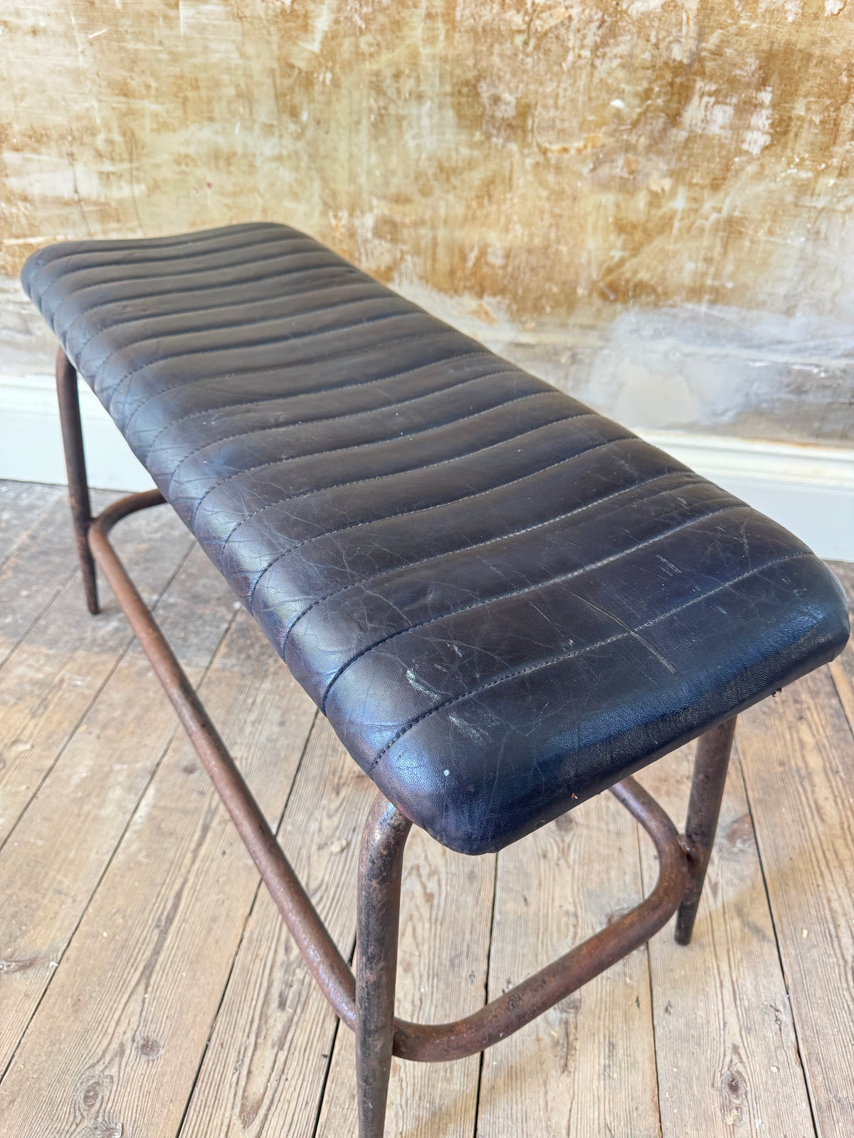 Leather and Steel Bench