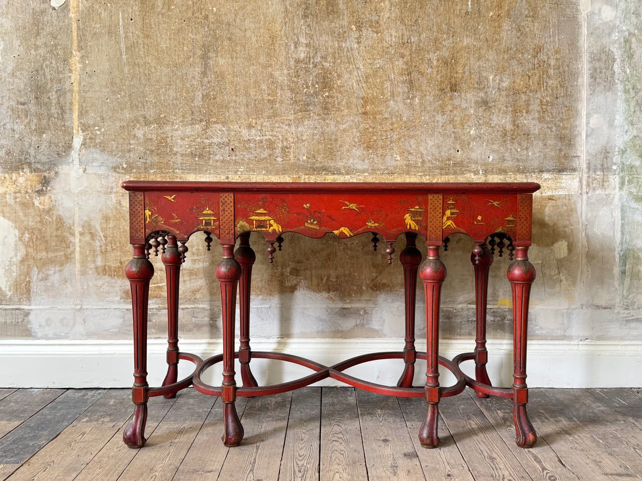 Red Lacquered Chinoiserie Side Table