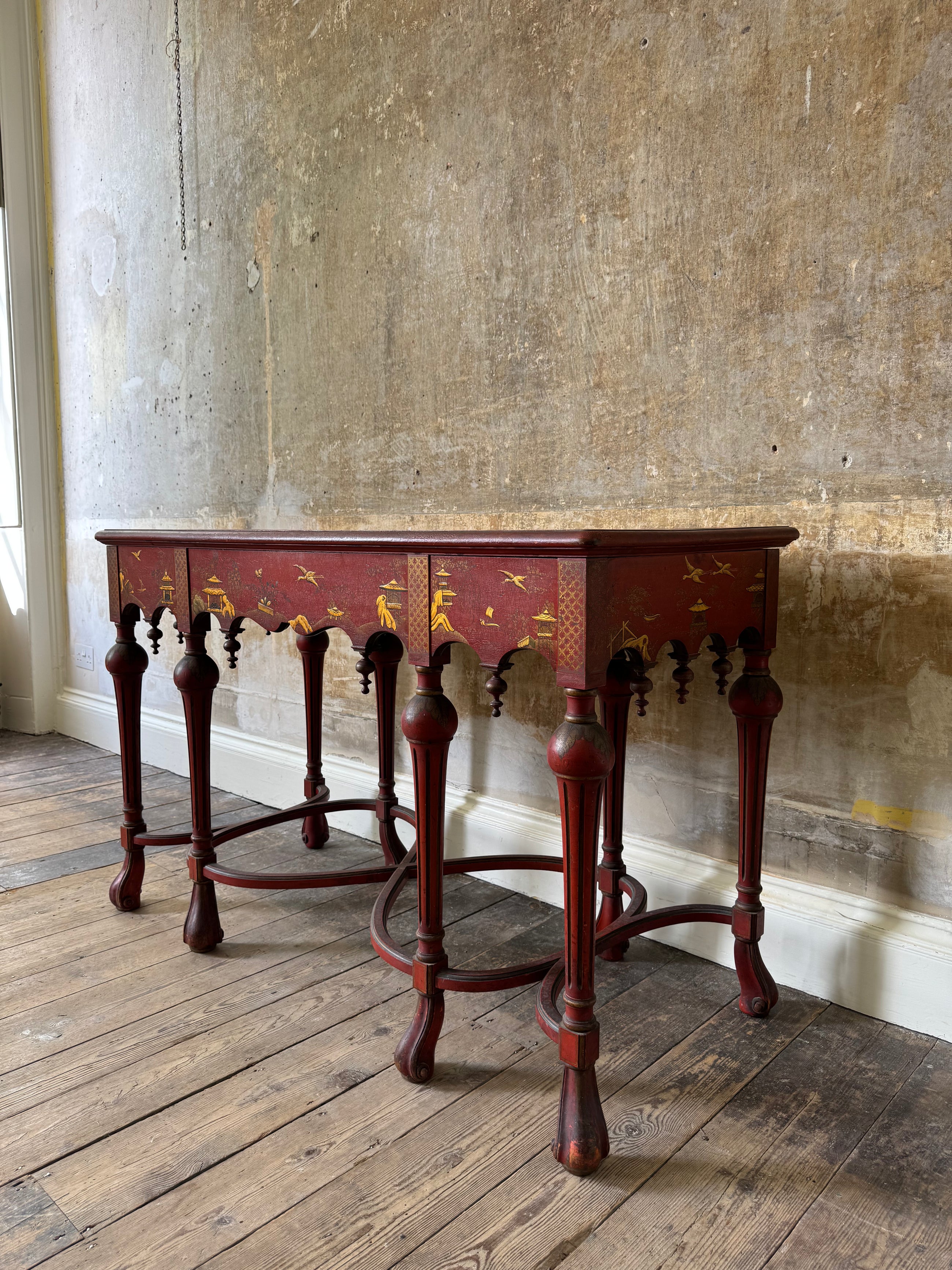 Red Lacquered Chinoiserie Side Table