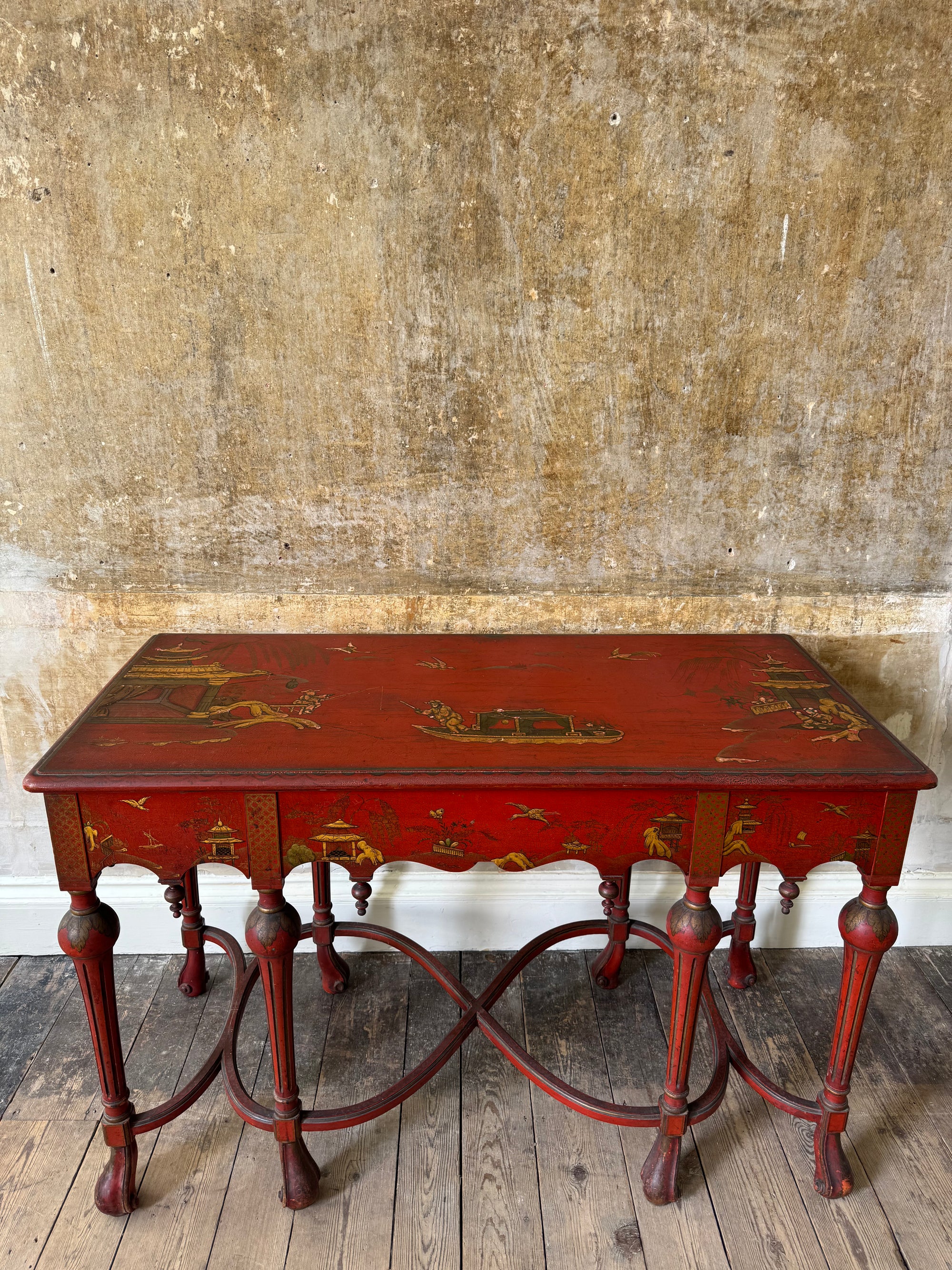 Red Lacquered Chinoiserie Side Table