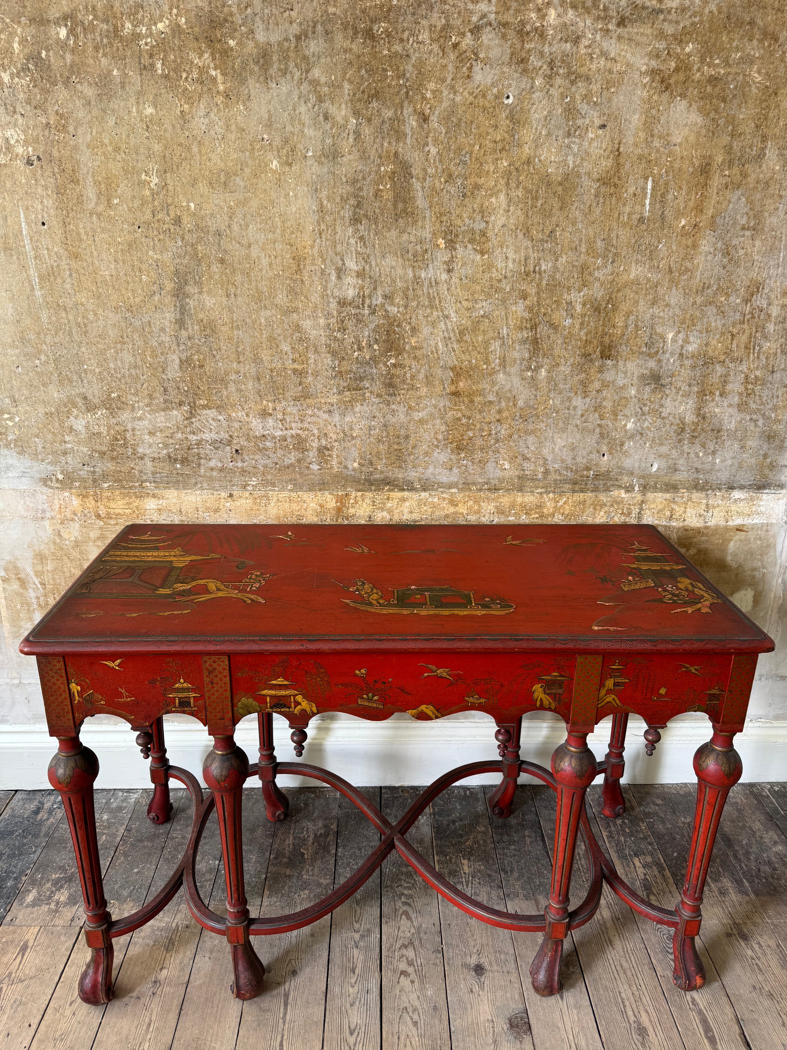 Red Lacquered Chinoiserie Side Table