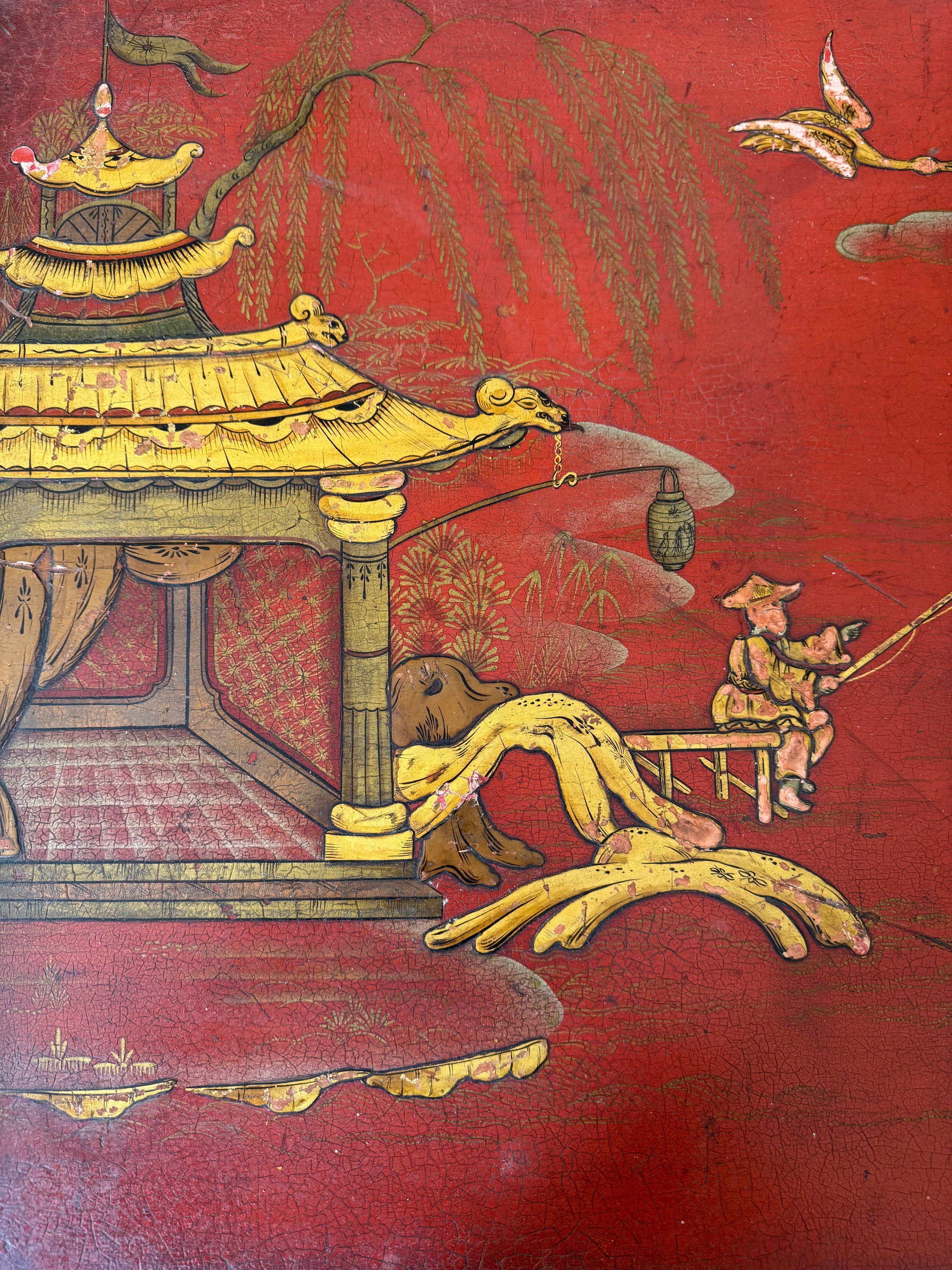 Red Lacquered Chinoiserie Side Table