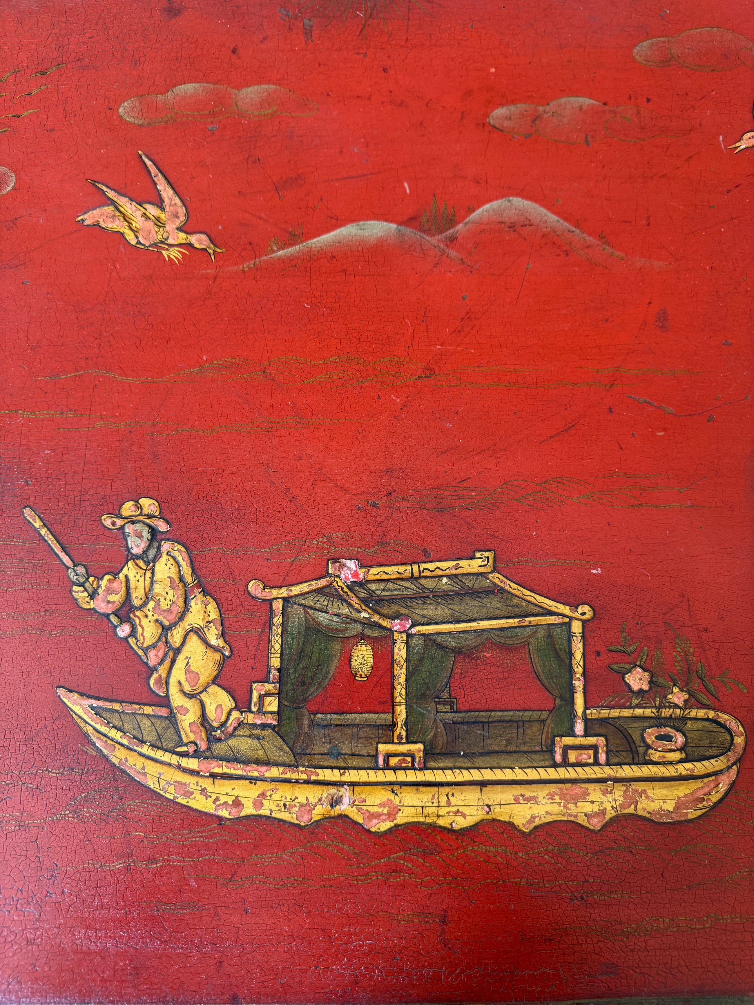 Red Lacquered Chinoiserie Side Table