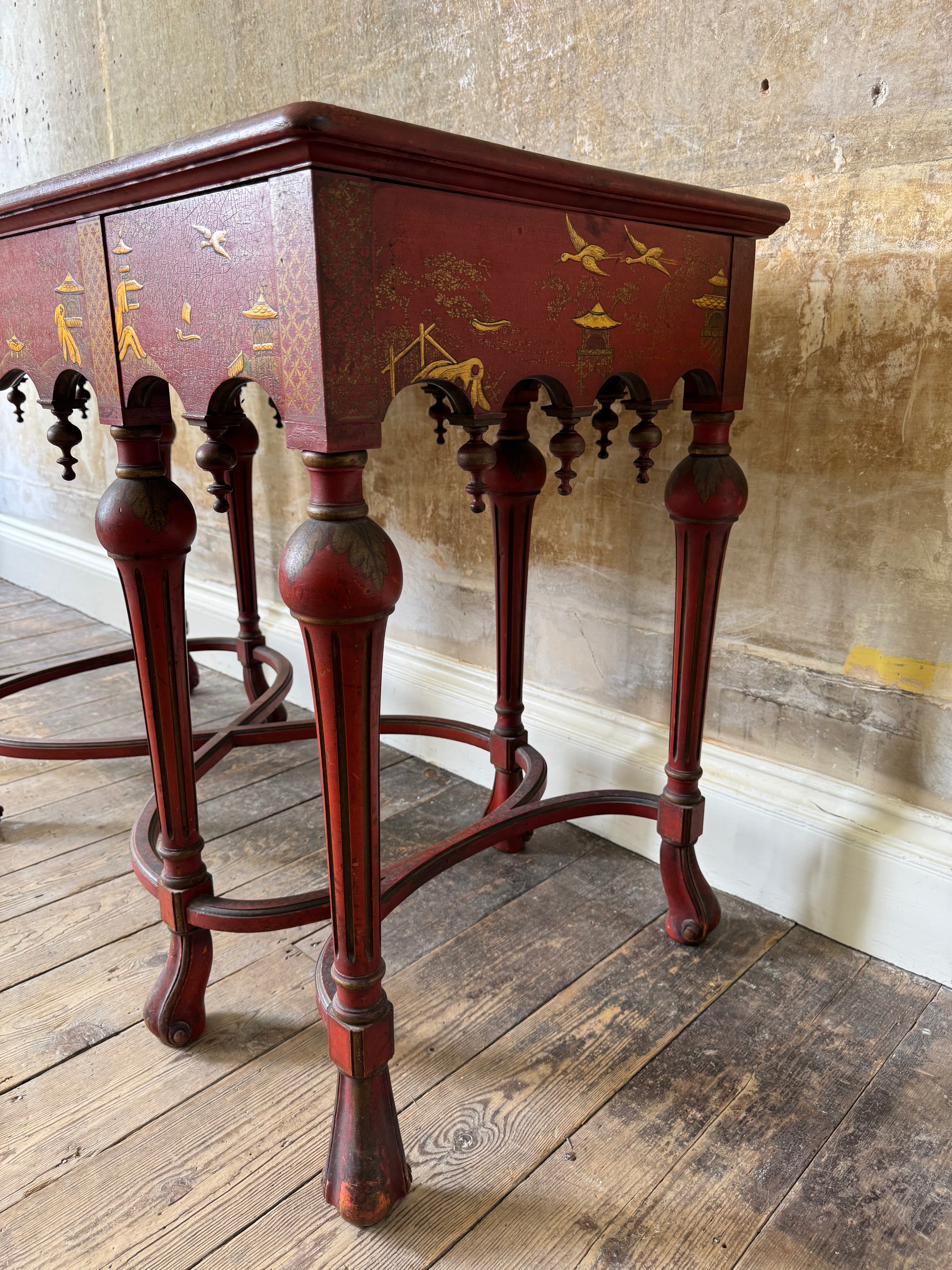 Red Lacquered Chinoiserie Side Table