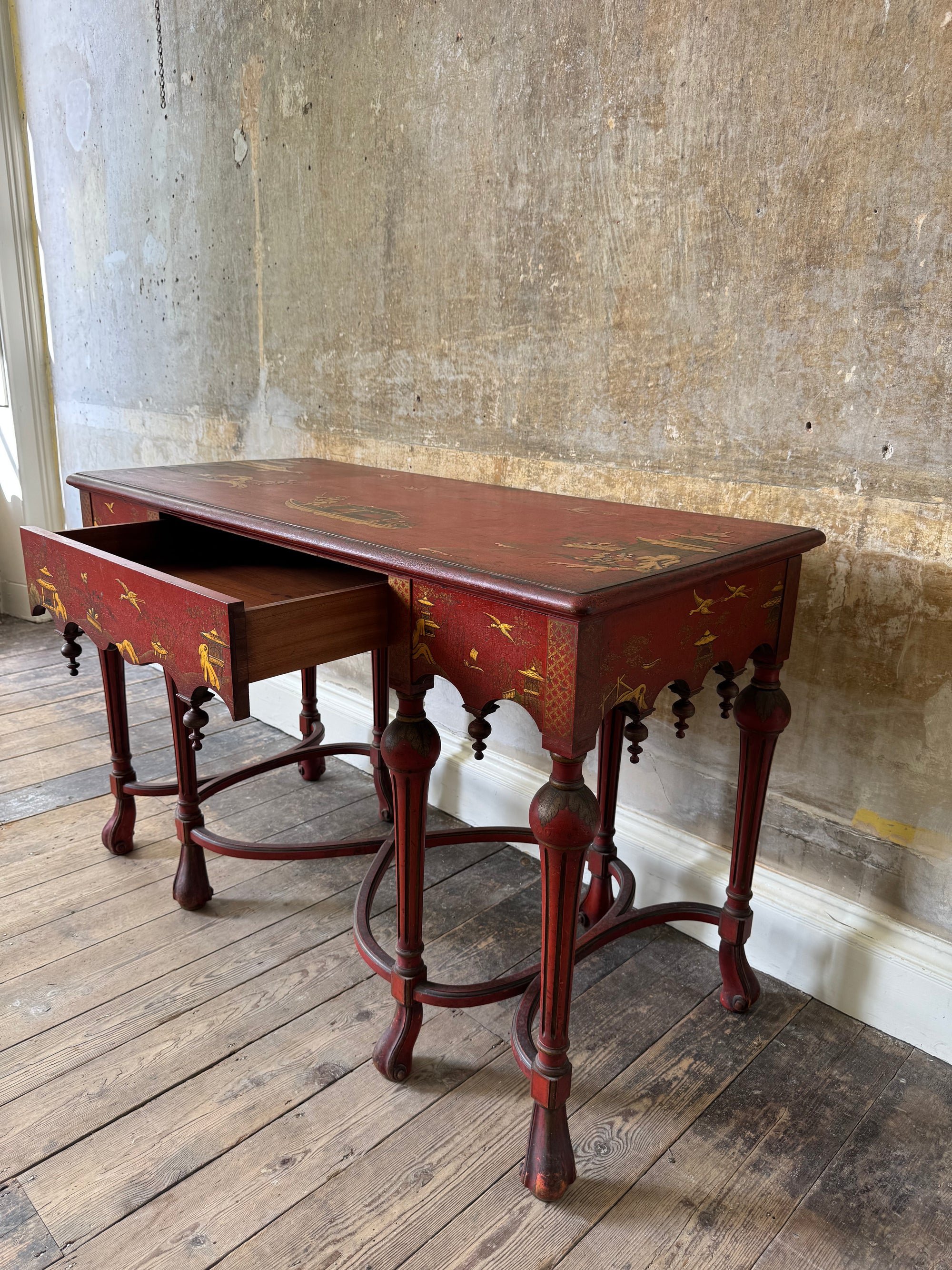 Red Lacquered Chinoiserie Side Table