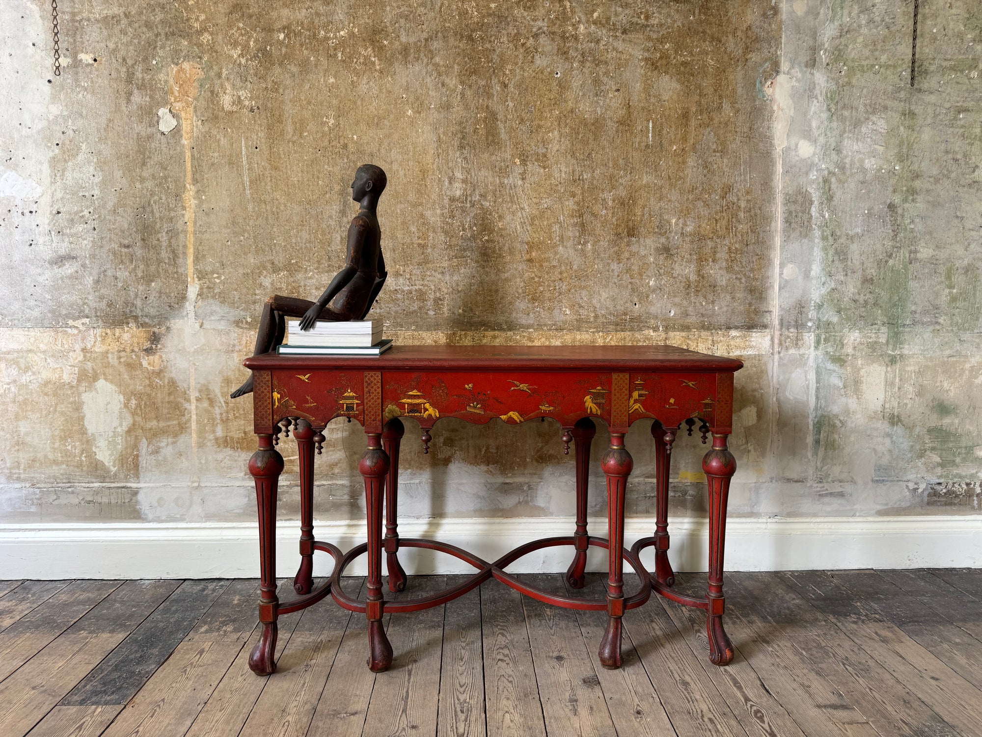Red Lacquered Chinoiserie Side Table