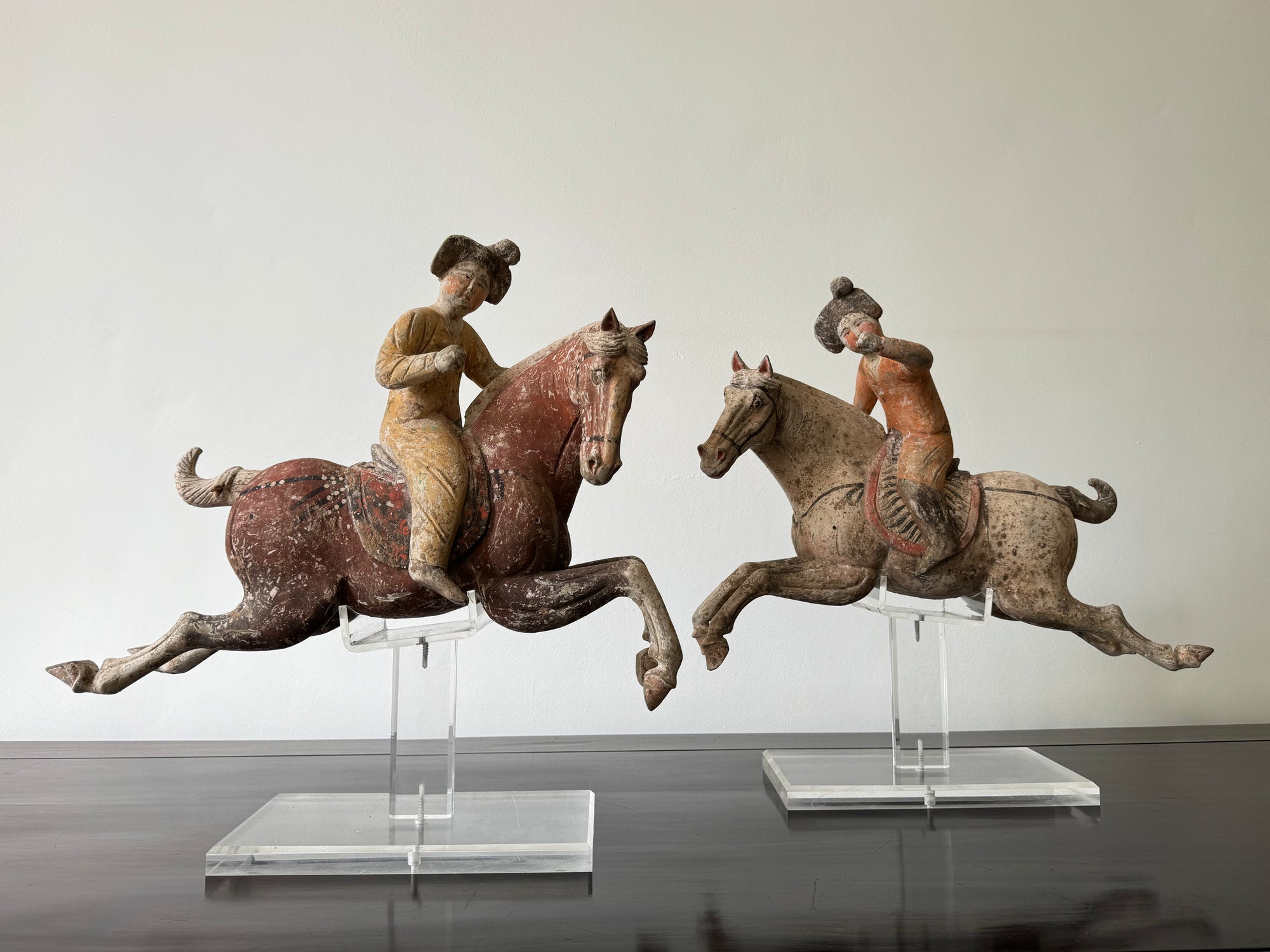 A Pair of Chinese Tang Dynasty Terracotta Polo Players