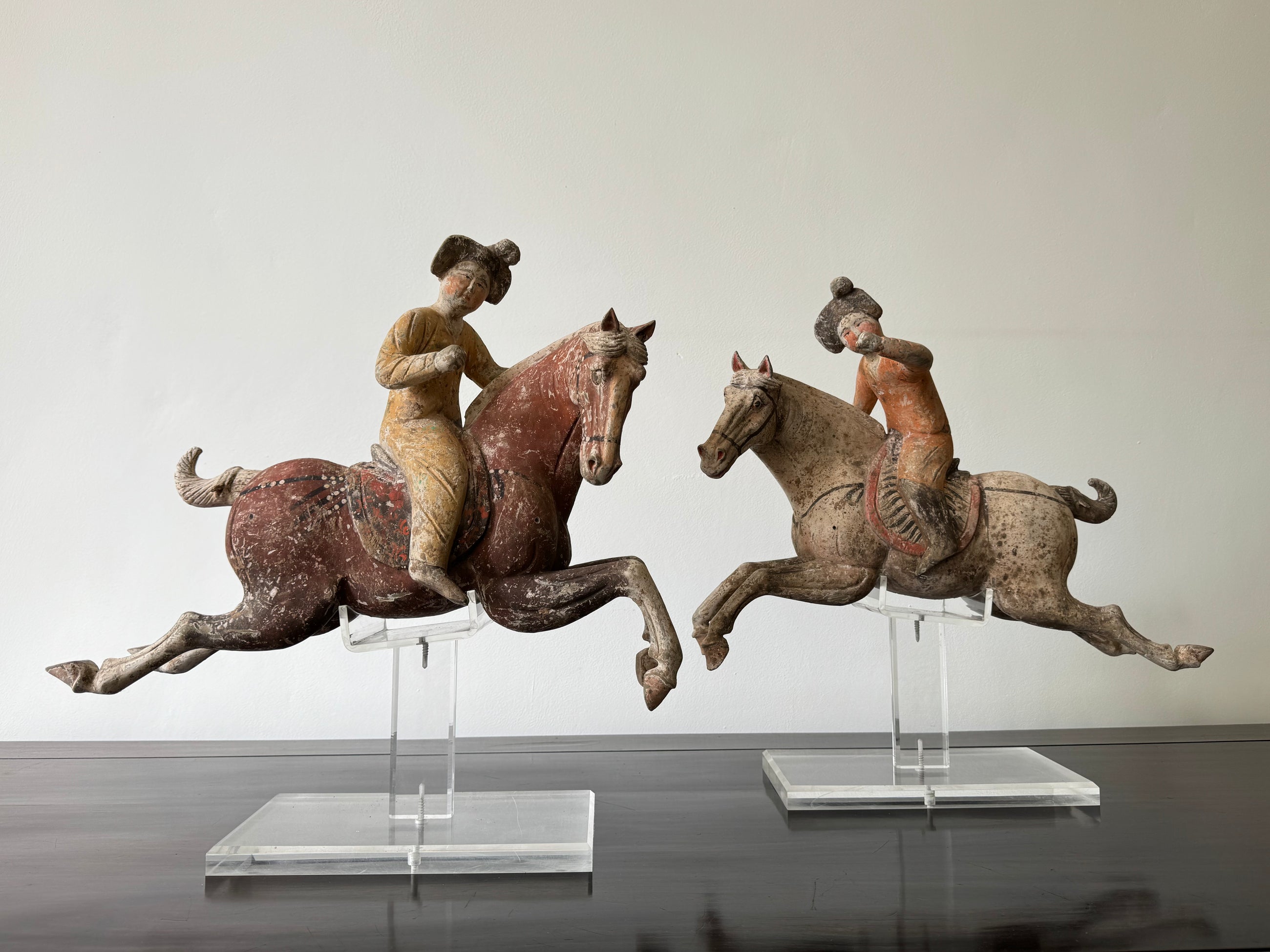 A Pair of Chinese Tang Dynasty Terracotta Polo Players
