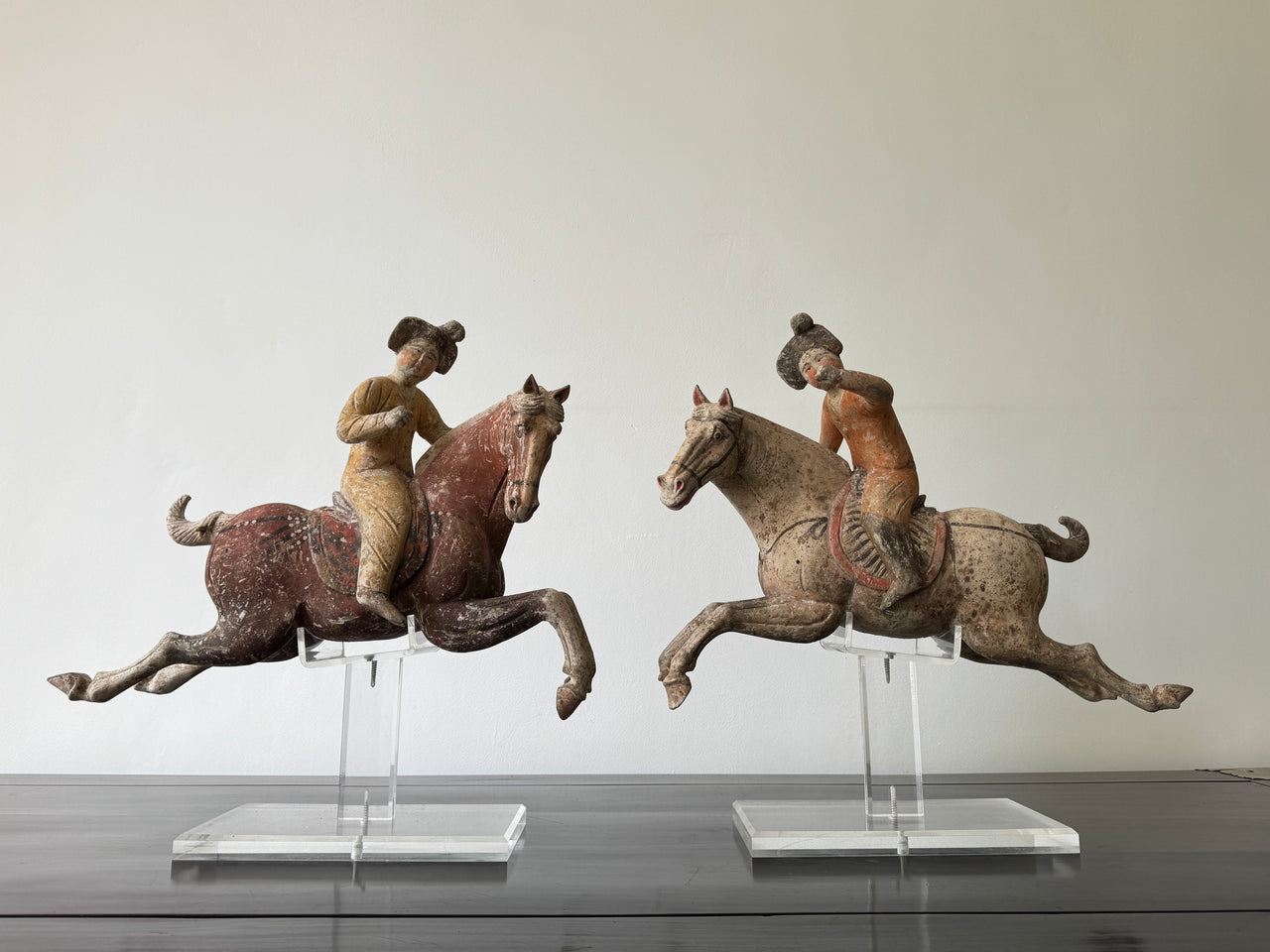 A Pair of Chinese Tang Dynasty Terracotta Polo Players