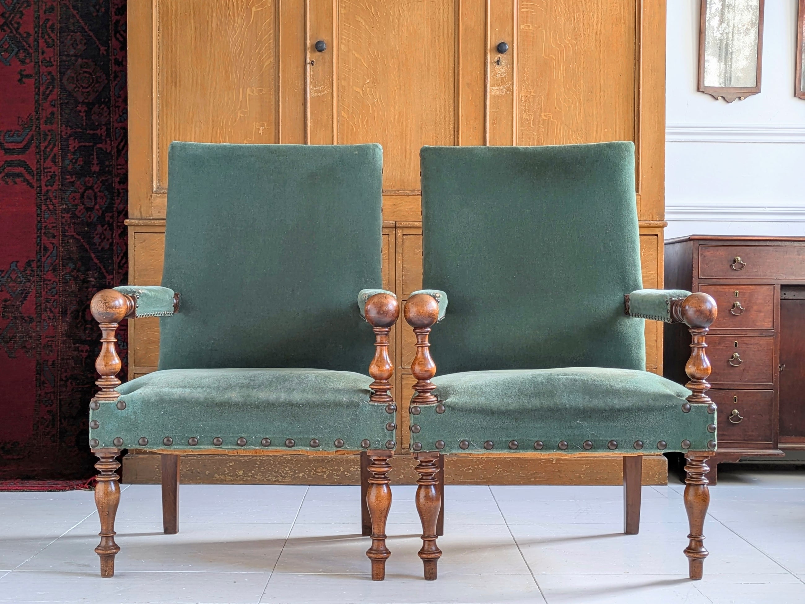 A Pair of 19th Century Walnut Armchairs