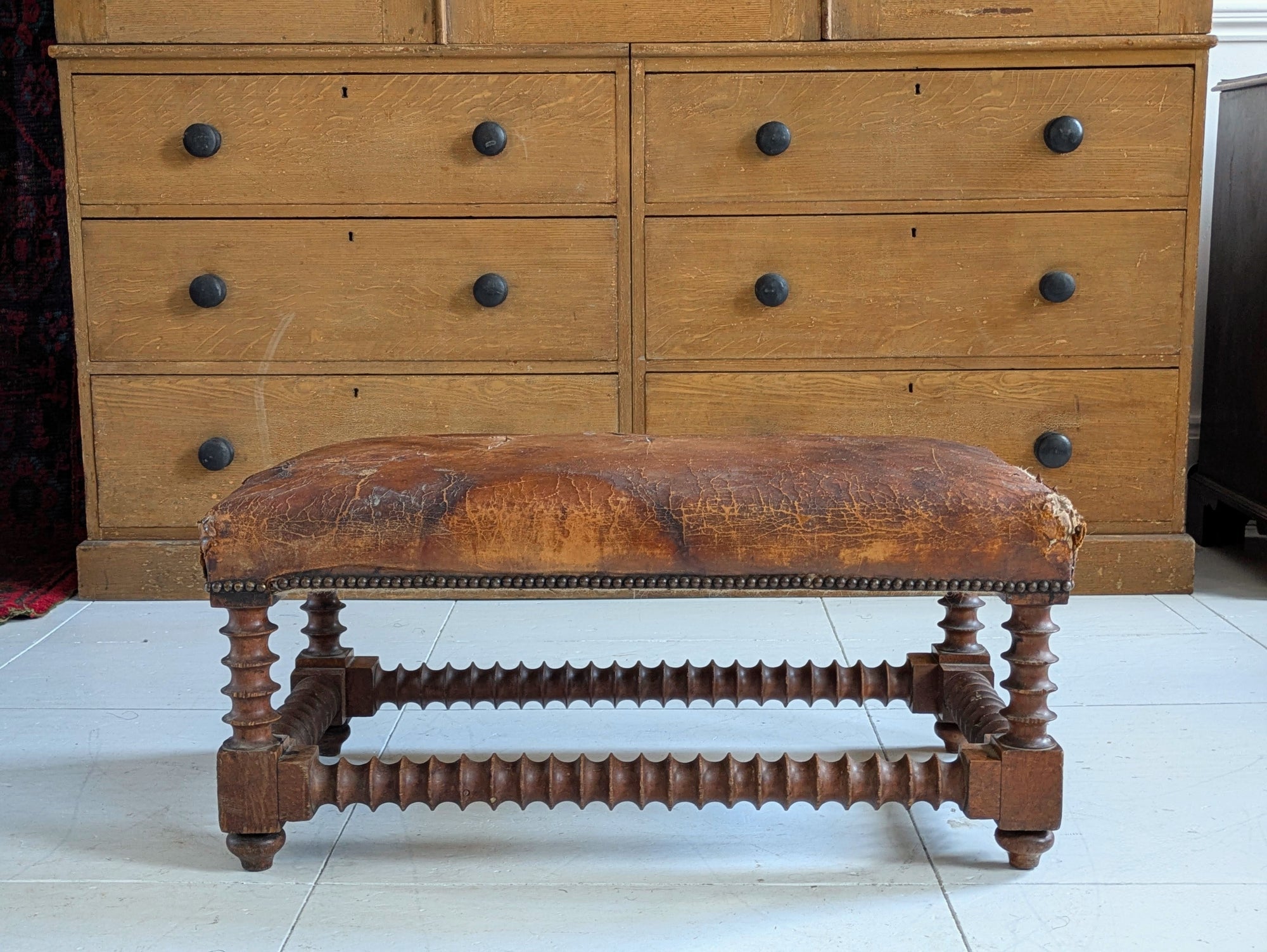Bobbin Turned Leather Stool