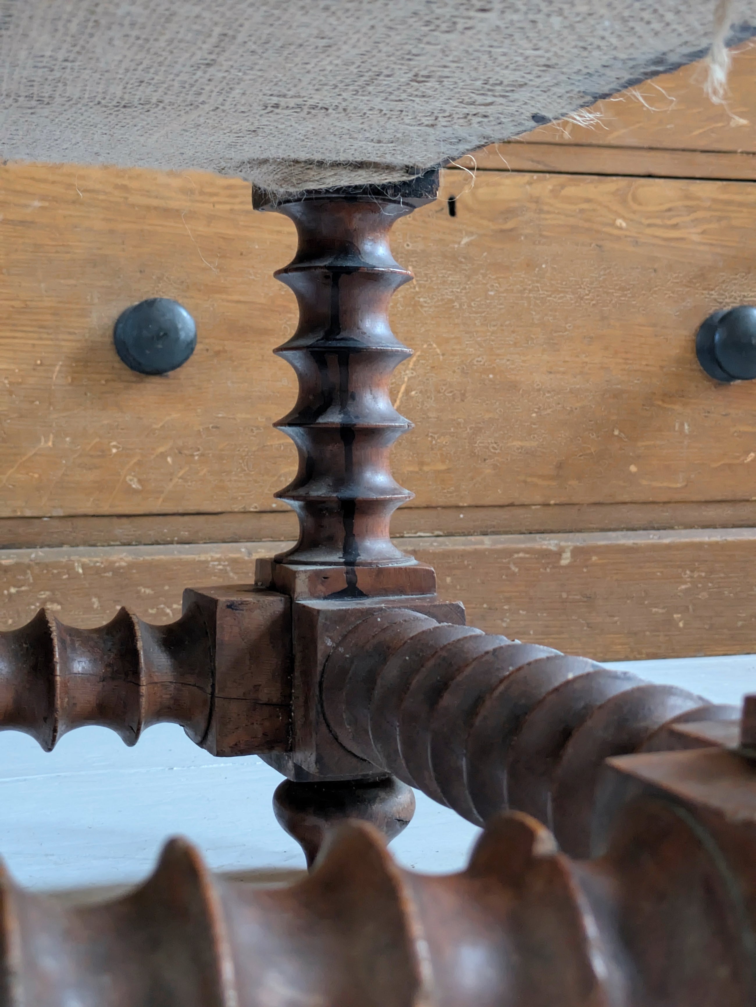 Bobbin Turned Leather Stool