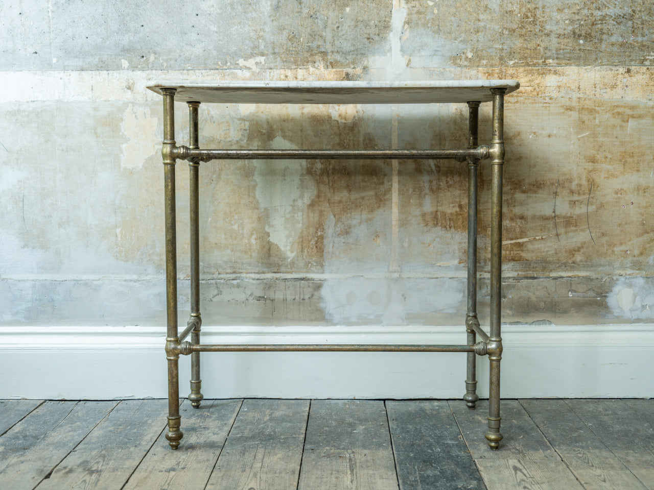 A Marble & Nickel Plated Brass Console Table