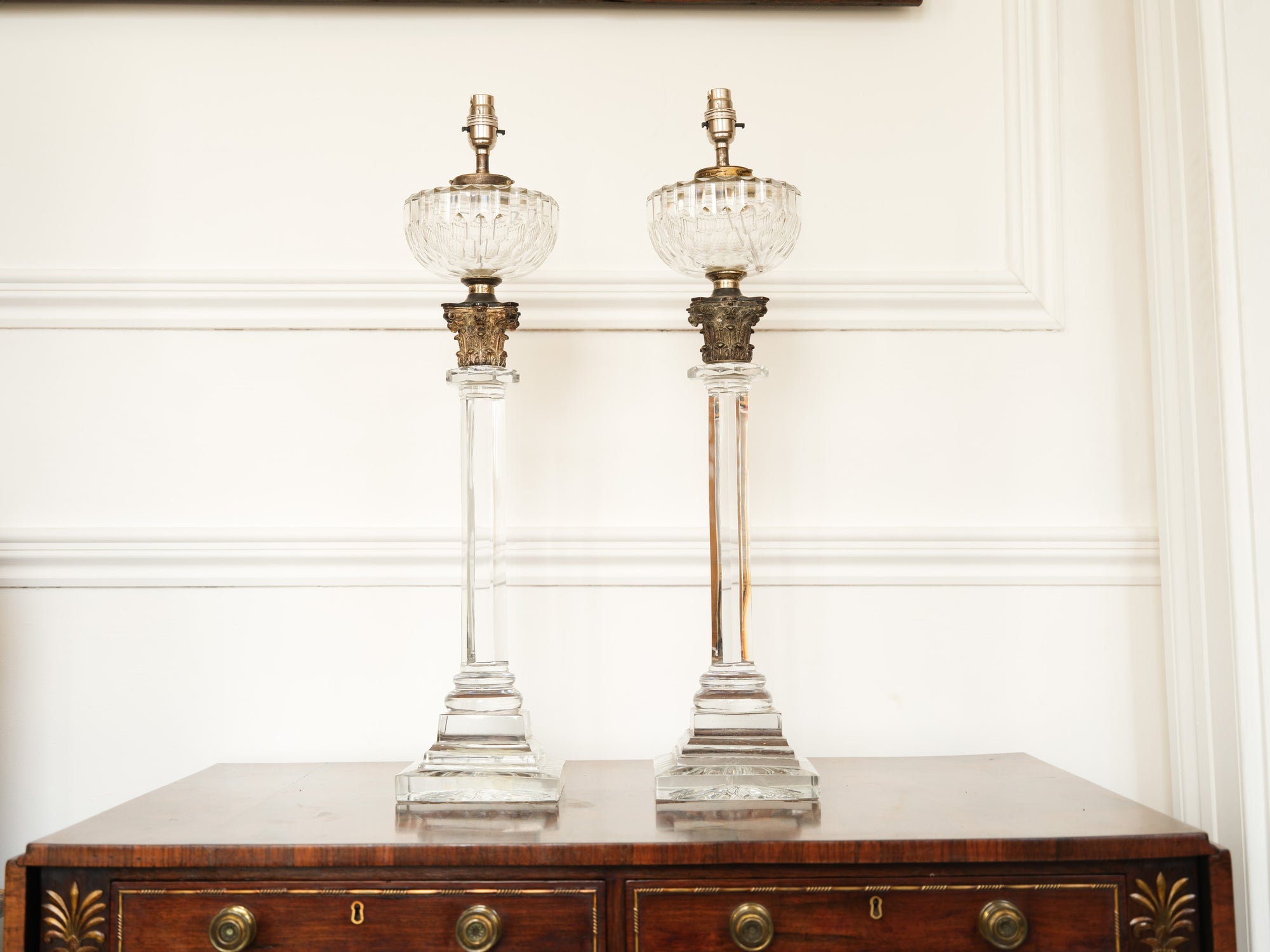 A Pair Of 19th Century Crystal Oil Lamps by Hinks