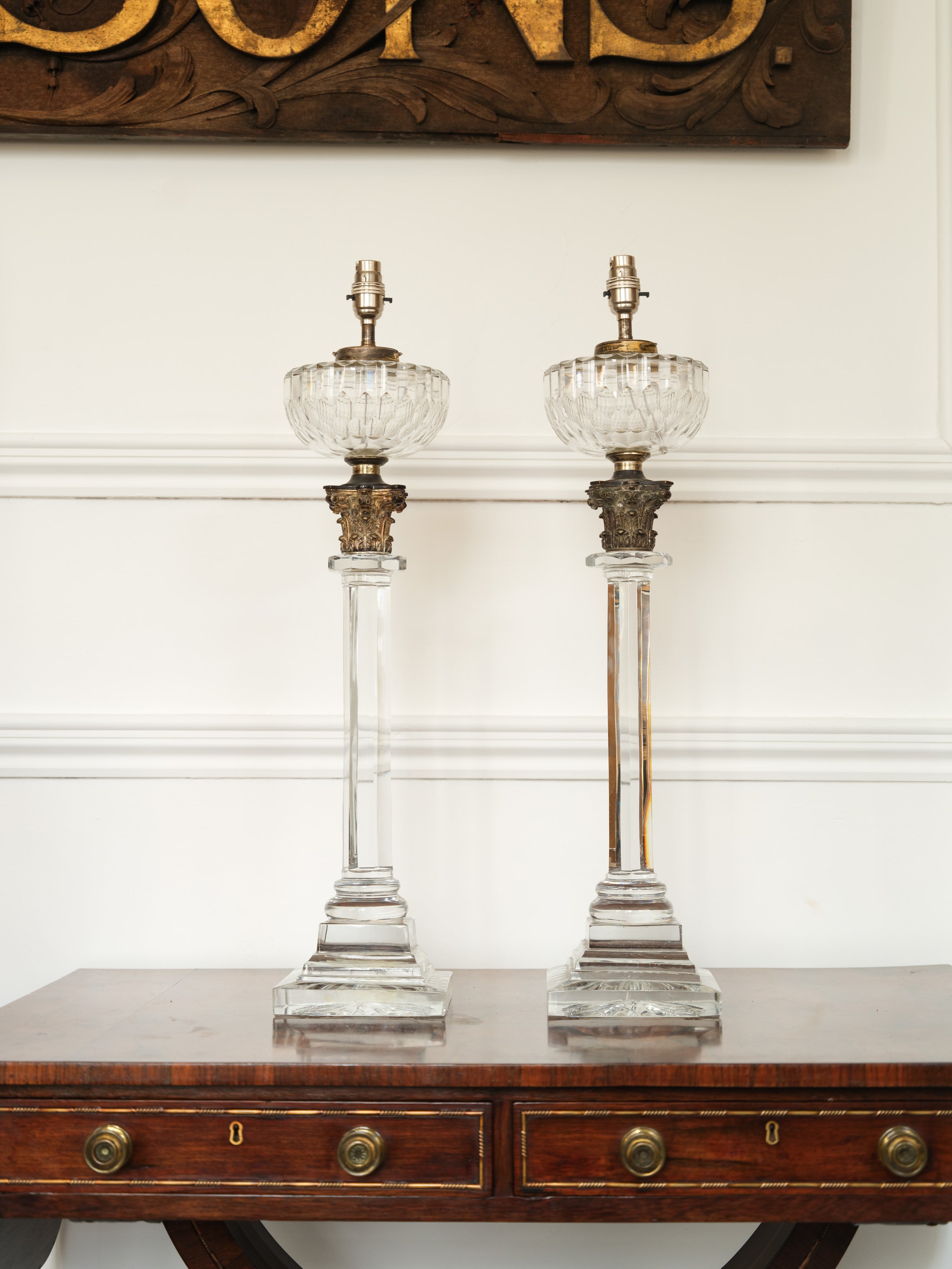A Pair Of 19th Century Crystal Oil Lamps by Hinks