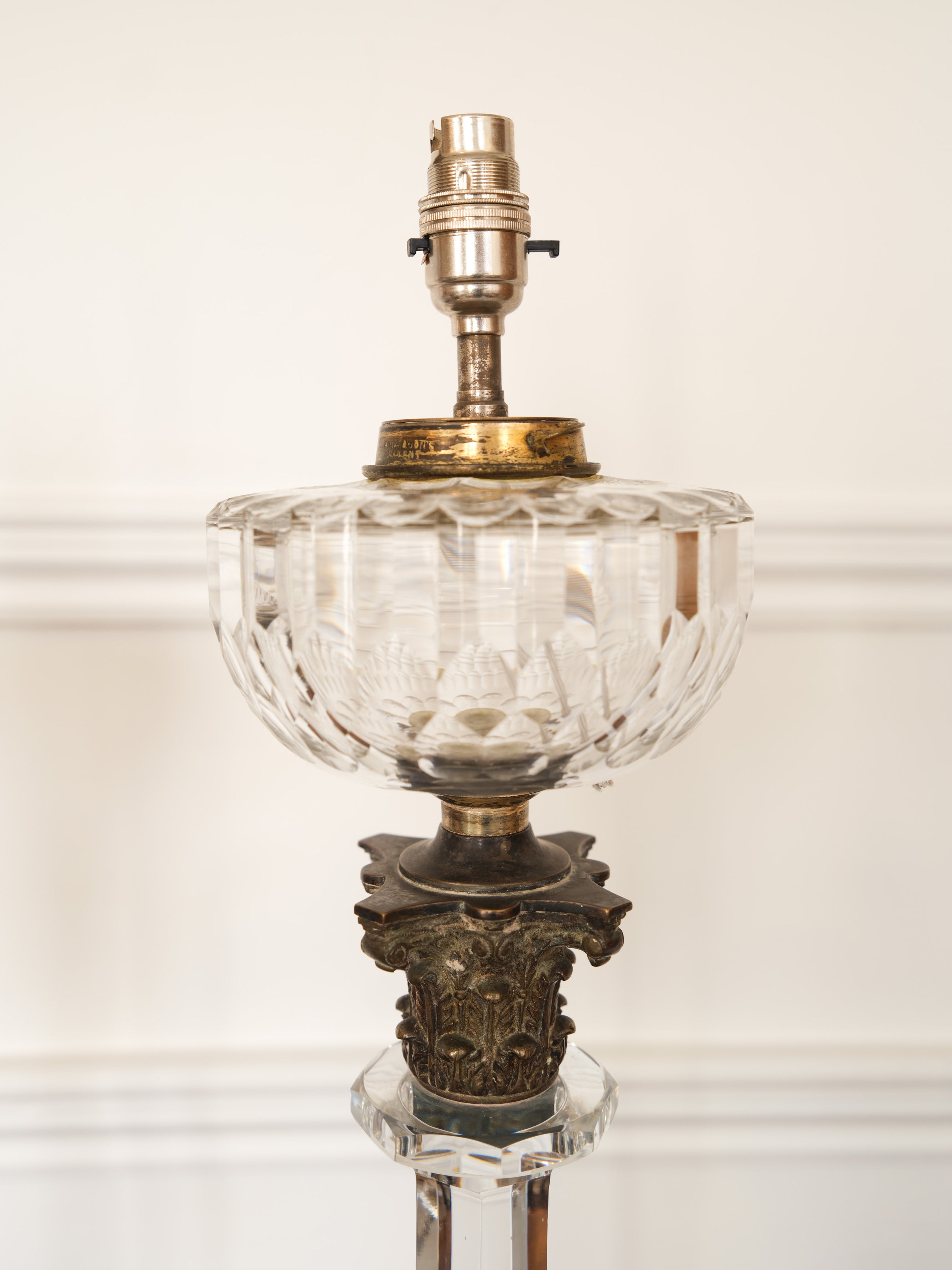 A Pair Of 19th Century Crystal Oil Lamps by Hinks