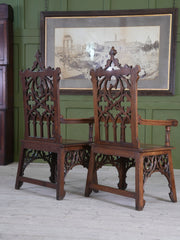 A Pair of 19th Century Oak Gothic Revival Armchairs