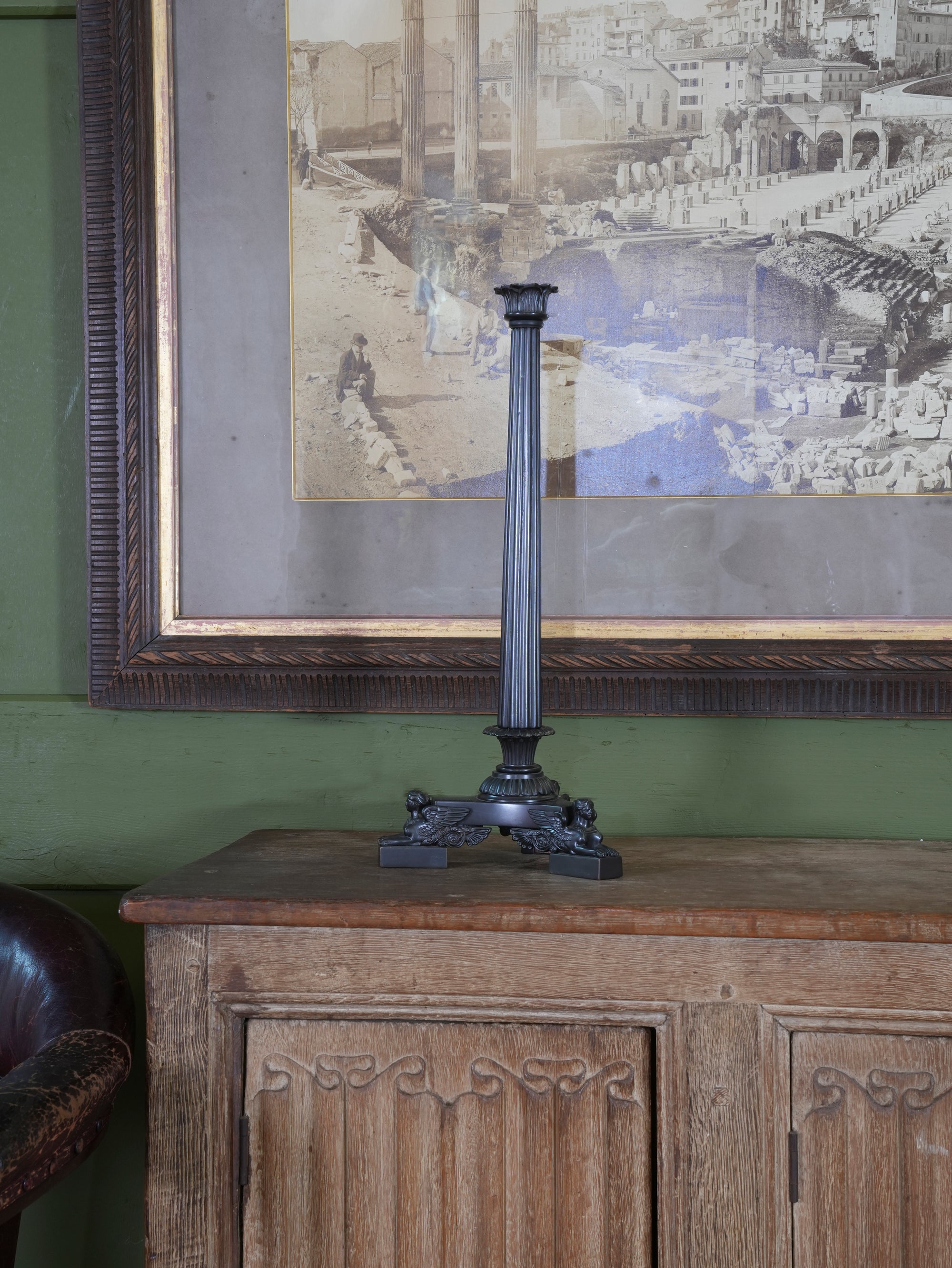 A 19th Century Bronze Neoclassical Column Candlestick