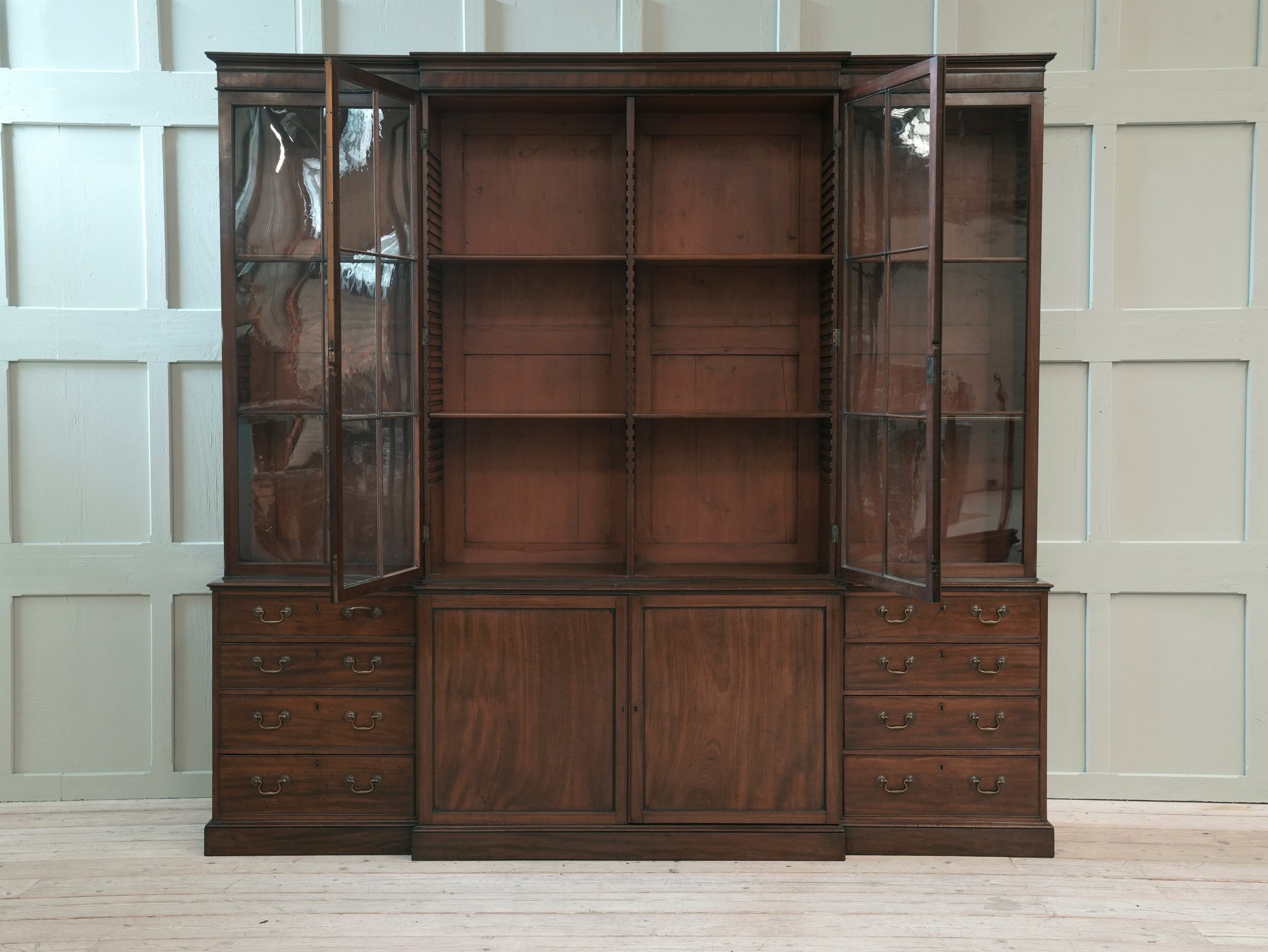A Large George III Mahogany Breakfront Bookcase