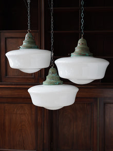 The Capel Mawr Opaline Glass Pendant in Verdigris