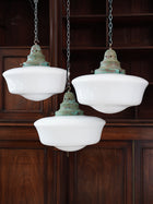 The Capel Mawr Opaline Glass Pendant in Verdigris
