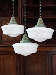 The Capel Mawr Opaline Glass Pendant in Verdigris