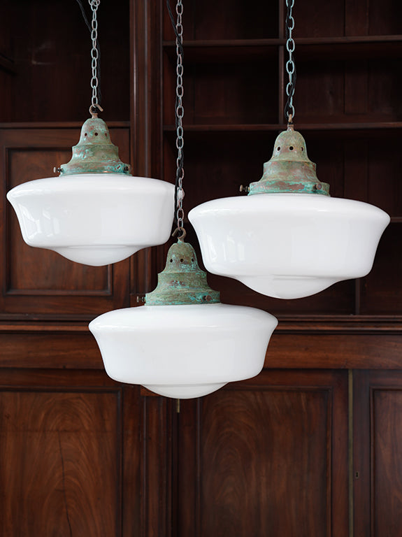 The Capel Mawr Opaline Glass Pendant in Verdigris