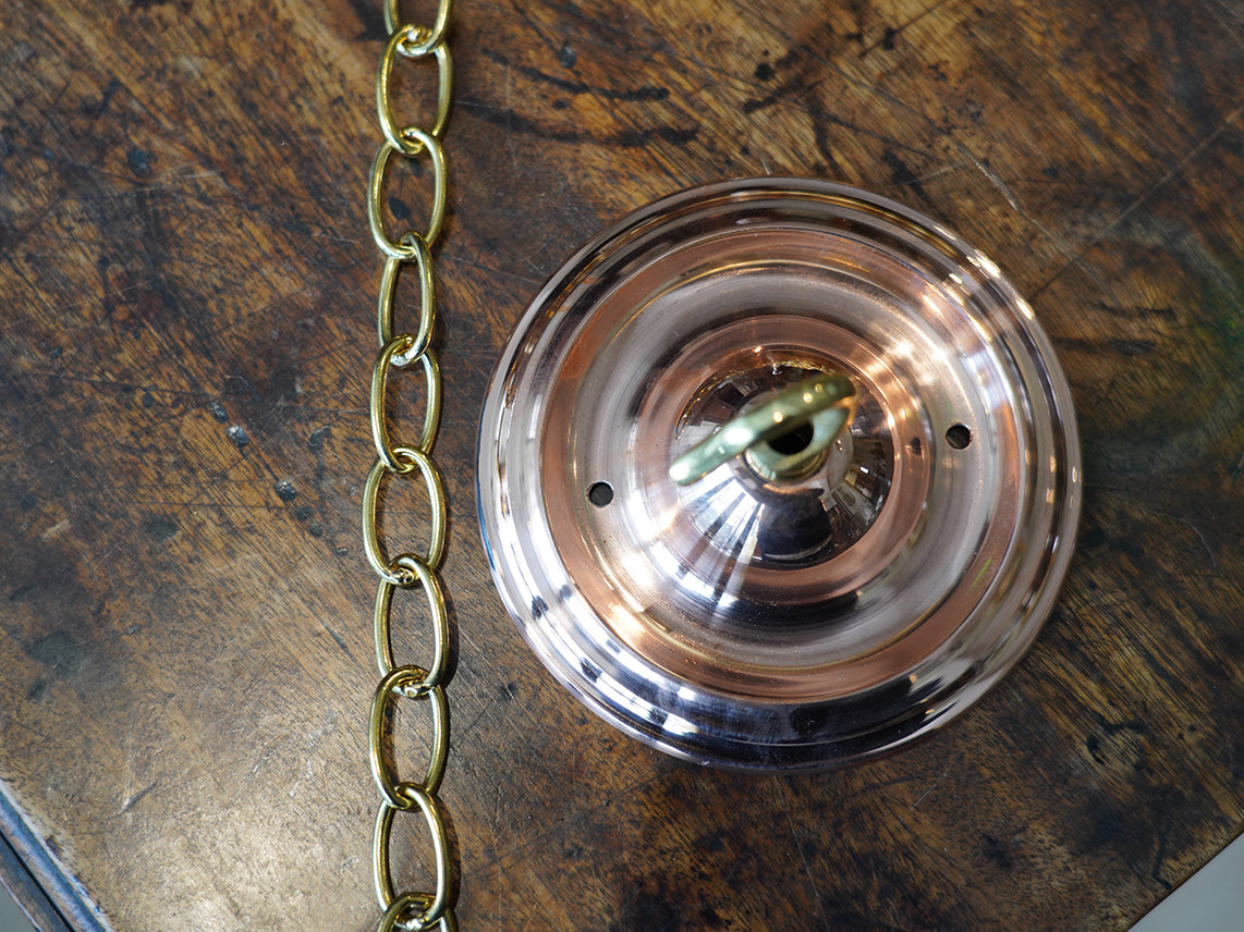 The Capel Mawr Opaline Glass Pendant in Polished Copper